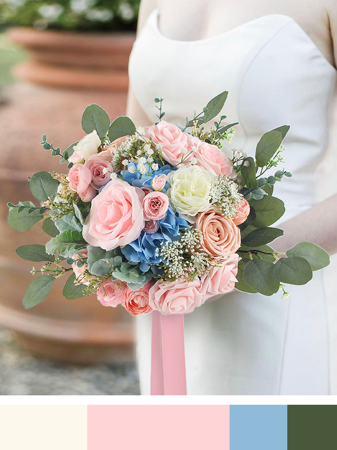 Pink & Blue Wedding Flowers