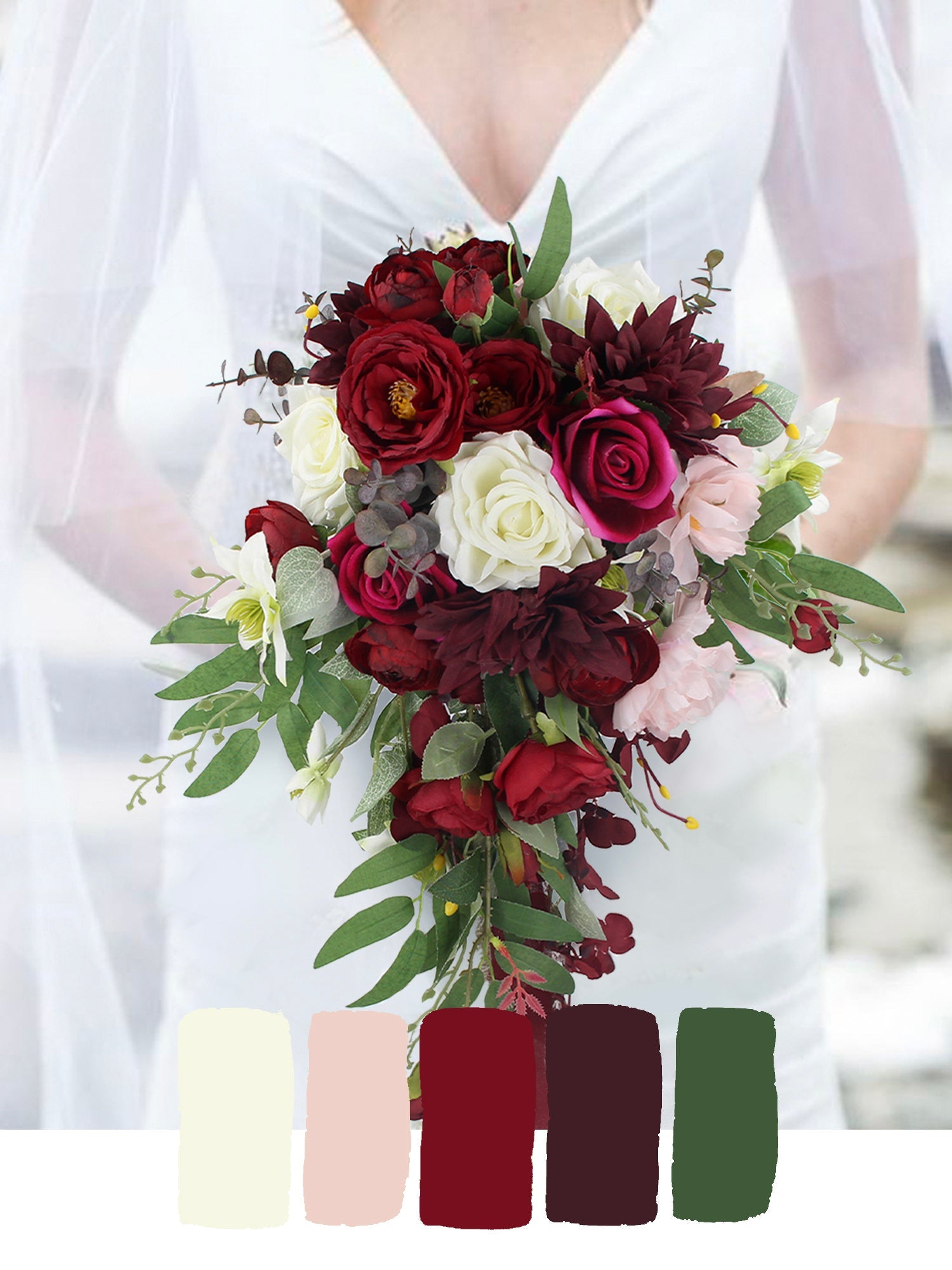 Red Burgundy & Fuchsia Artificial Wedding Flower| RINLONG Rinlong Flower Red Burgundy & Fuchsia Artificial Wedding Flower| RINLONG Rinlong Flower