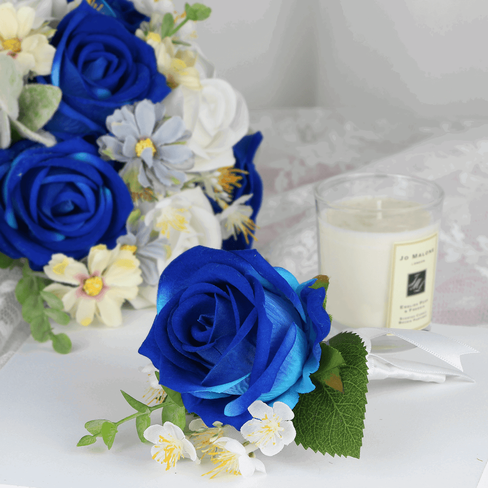 6Pcs Sapphire Blue Boutonnieres - Rinlong Flower