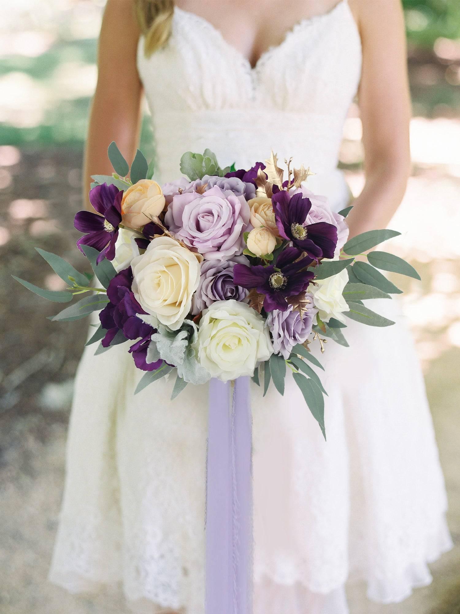 Rinlong Wedding Bouquet for Bride 11" Violet Purple Bridal Bouquets Artificial Flowers Purple Silk Wedding Proposal Bouquet Rinlong Wedding Bouquet for Bride 11" Violet Purple Bridal Bouquets Artificial Flowers Purple Silk Wedding Proposal Bouquet