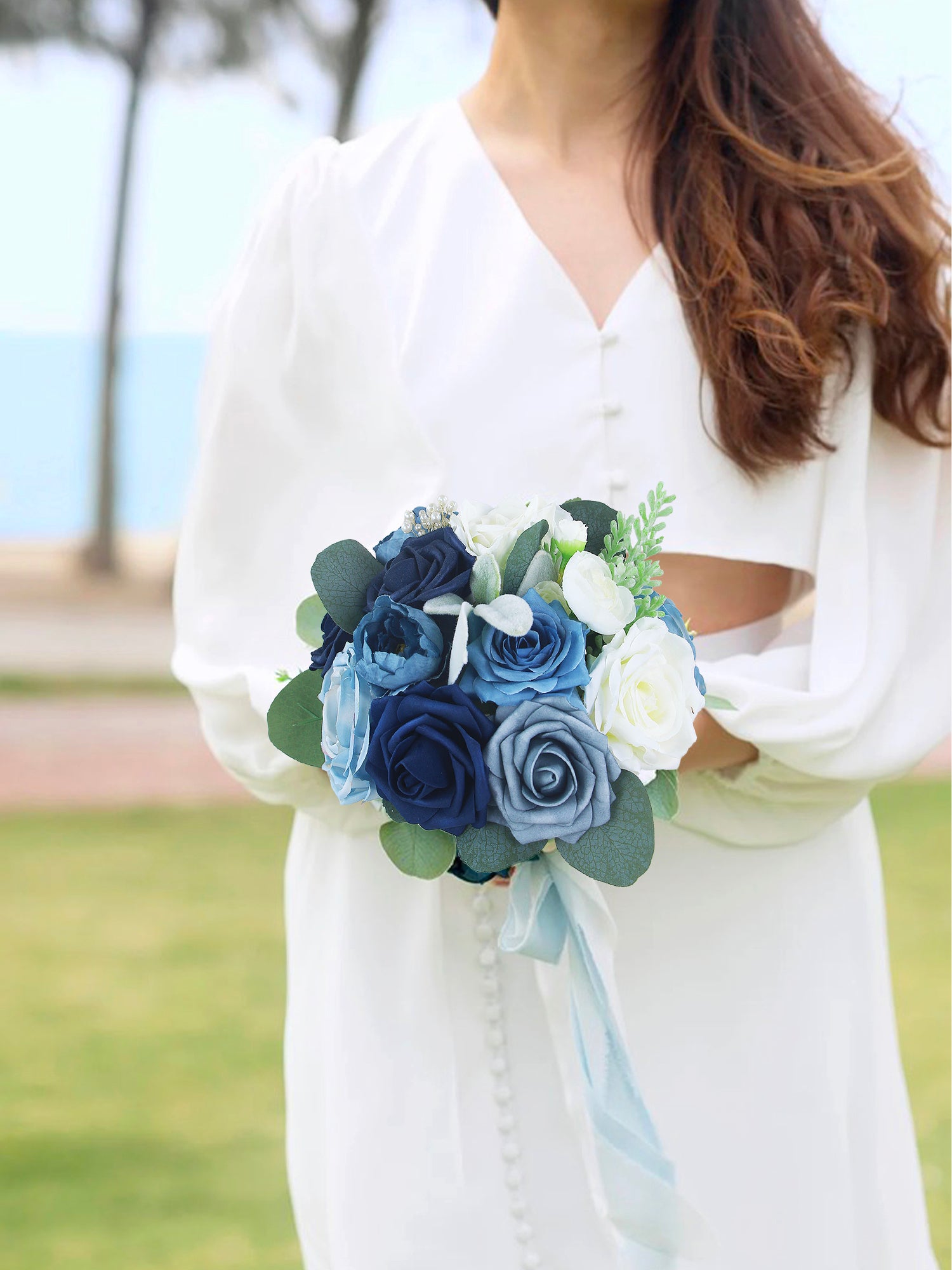 7.8 inch wide Navy Blue Bridesmaid Bouquet 7.8 inch wide Navy Blue Bridesmaid Bouquet