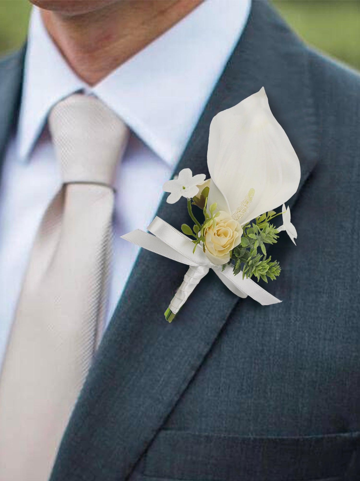white mini calla lily boutonniere Calla lily Boutonniere Mens Wedding – Rinlong Flower