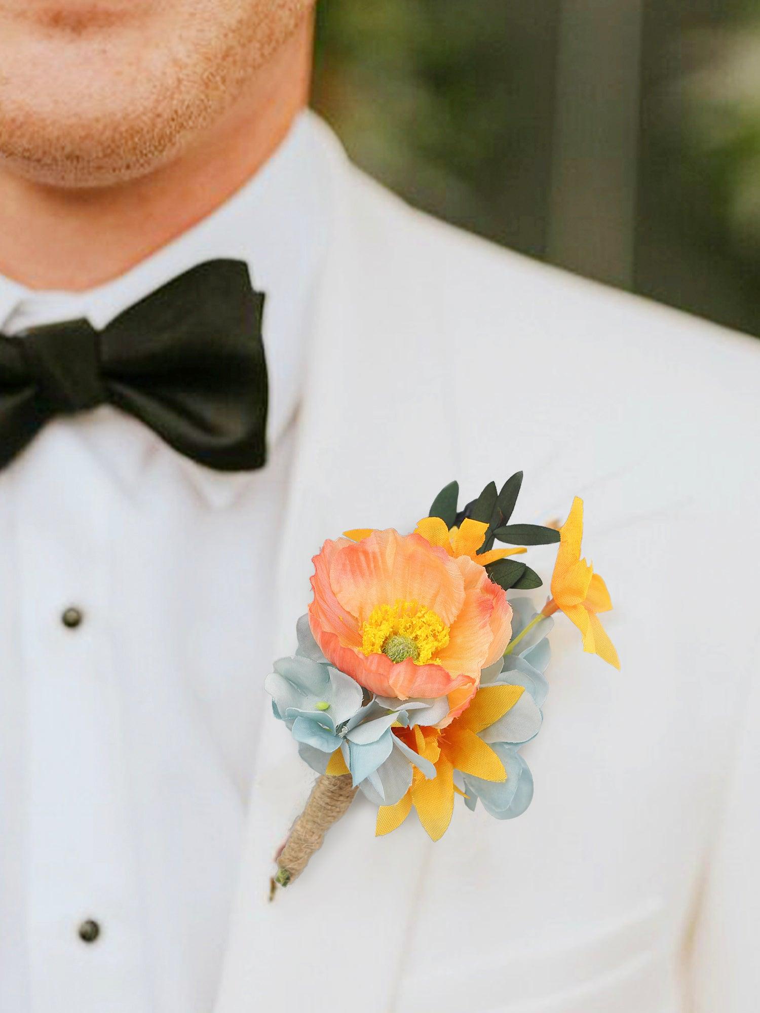 boutonniere on dress shirt Apricot Blue Boutonniere Hydrangea Wedding Groom – Rinlong Flower