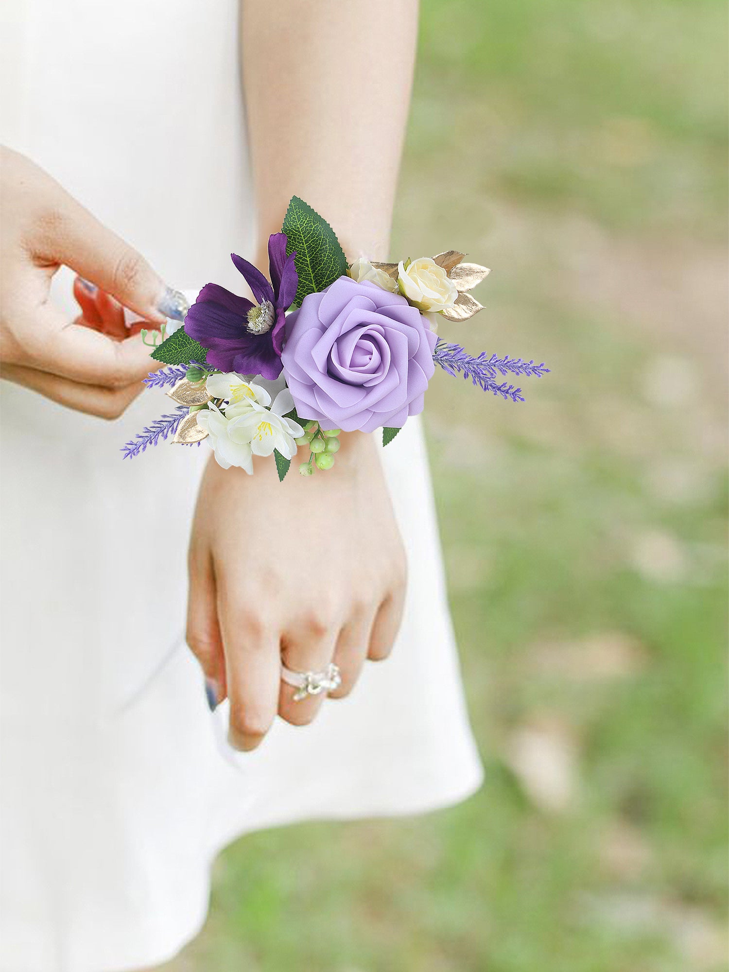 Purple & Gold Wrist Corsage Purple & Gold Wrist Corsage