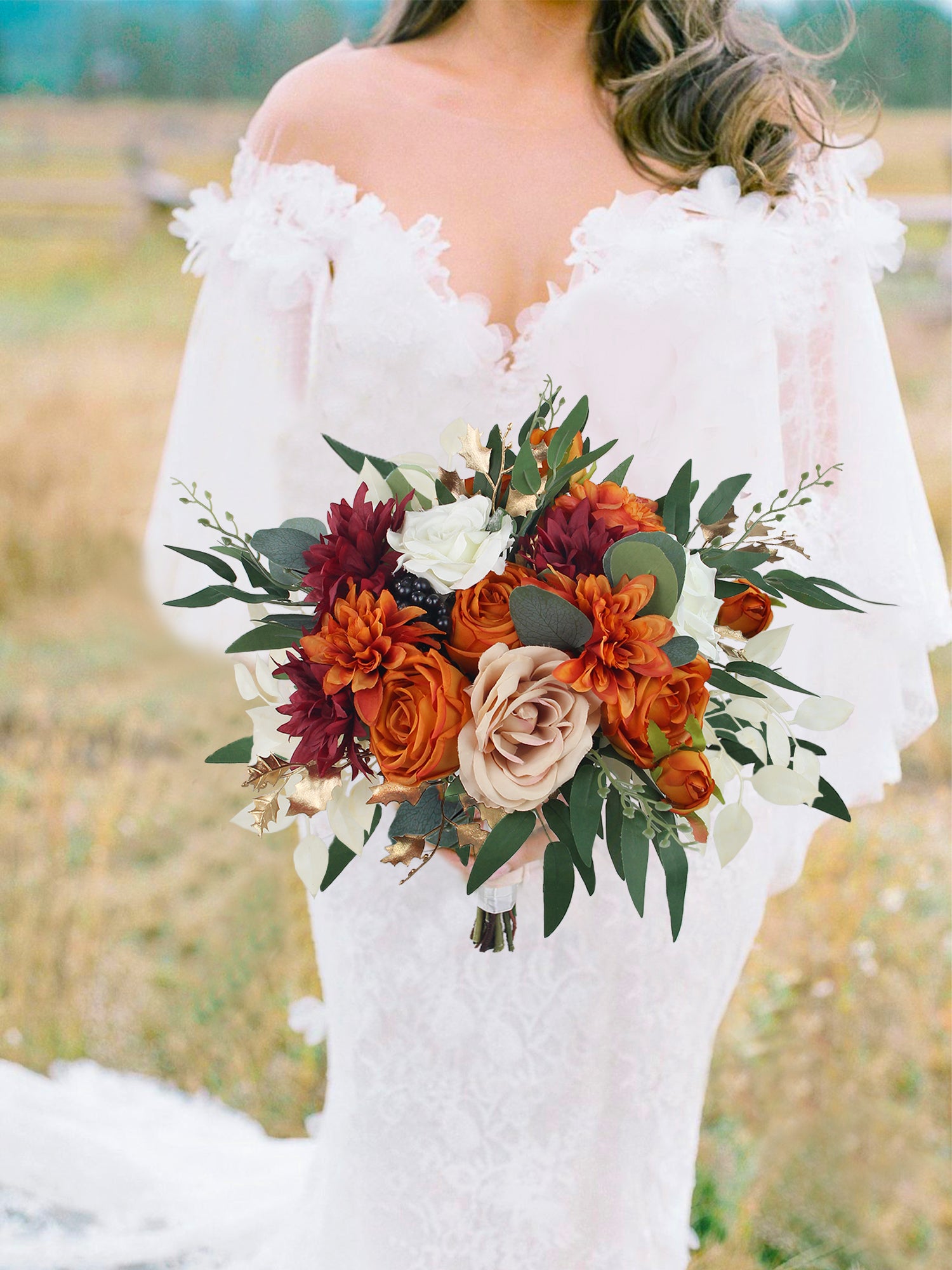 12.5 inch Wide Burnt Orange Bridal Bouquet 12.5 inch Wide Burnt Orange Bridal Bouquet
