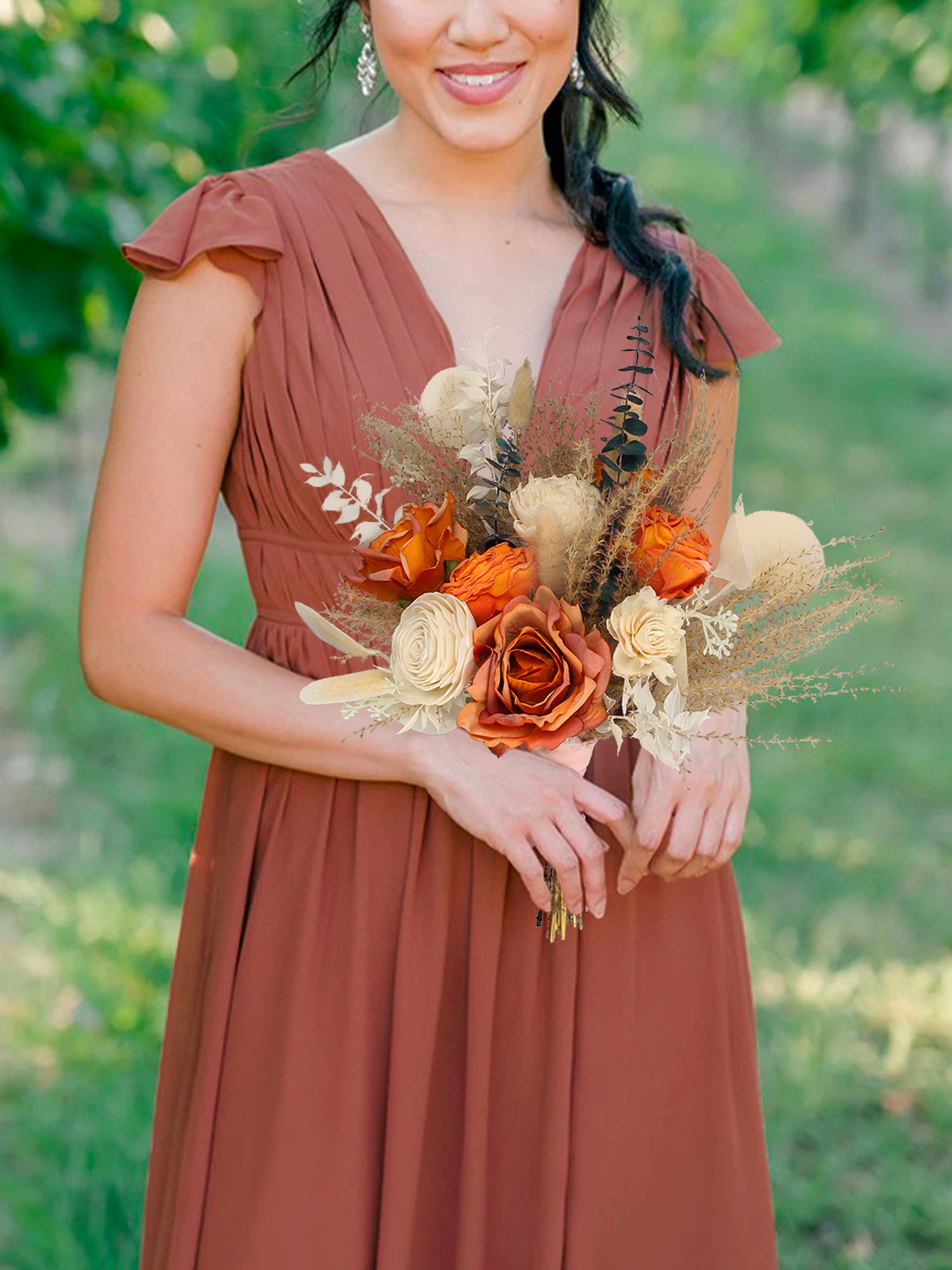 13.7 inch wide Terracotta Beige Bridesmaid Bouquet 13.7 inch wide Terracotta Beige Bridesmaid Bouquet