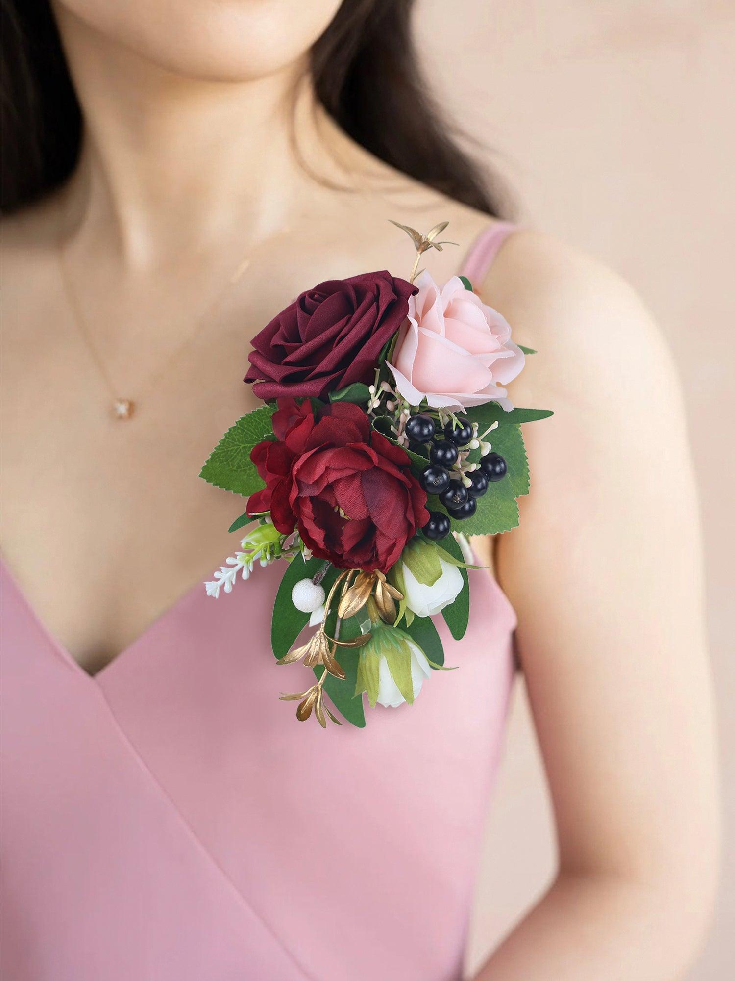 corsage ideas for burgundy dress Burgundy Rose Shoulder Corsage