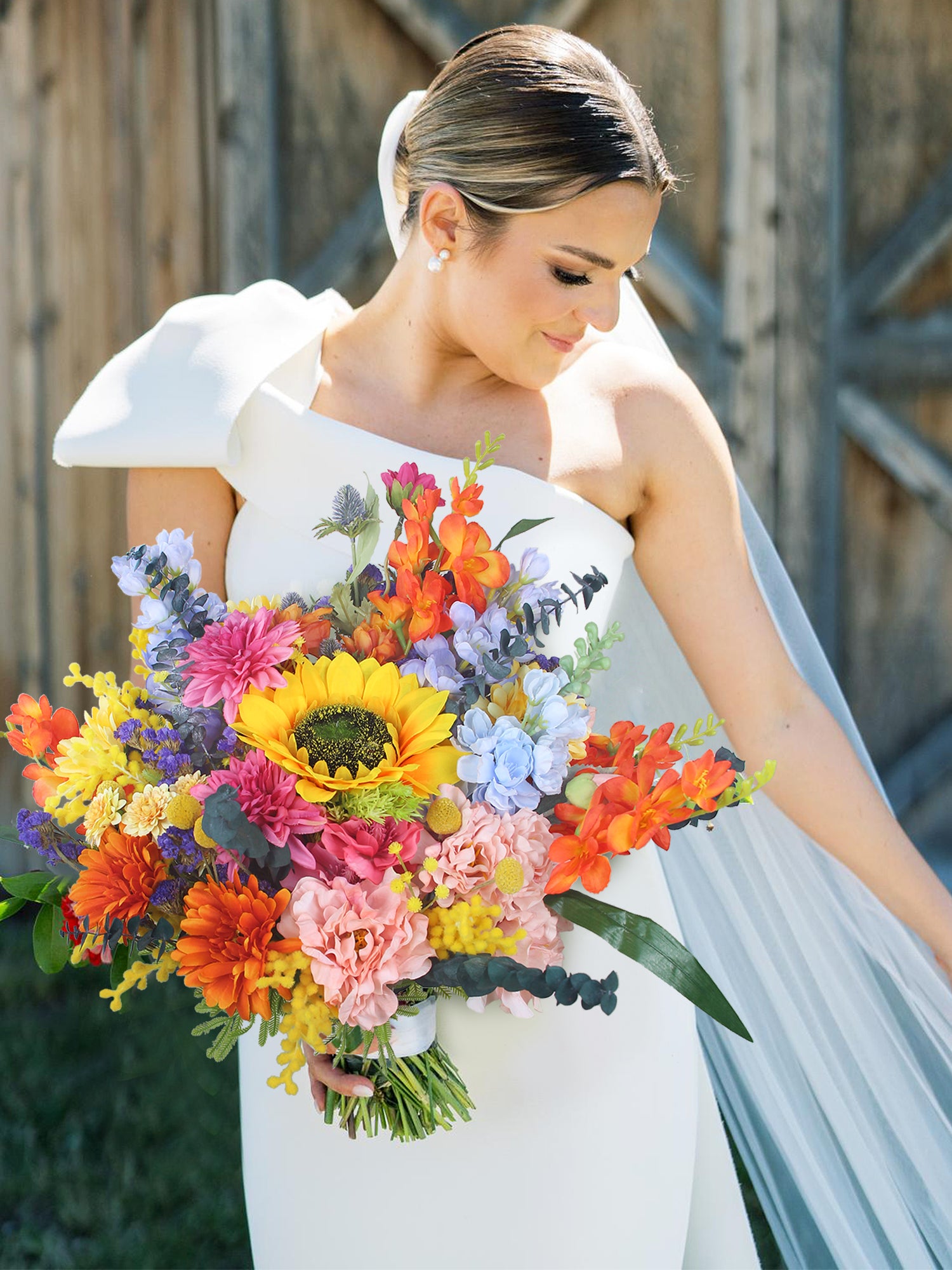22 inch wide Sunflower & Wildflowers Bridal Bouquet 22 inch wide Sunflower & Wildflowers Bridal Bouquet