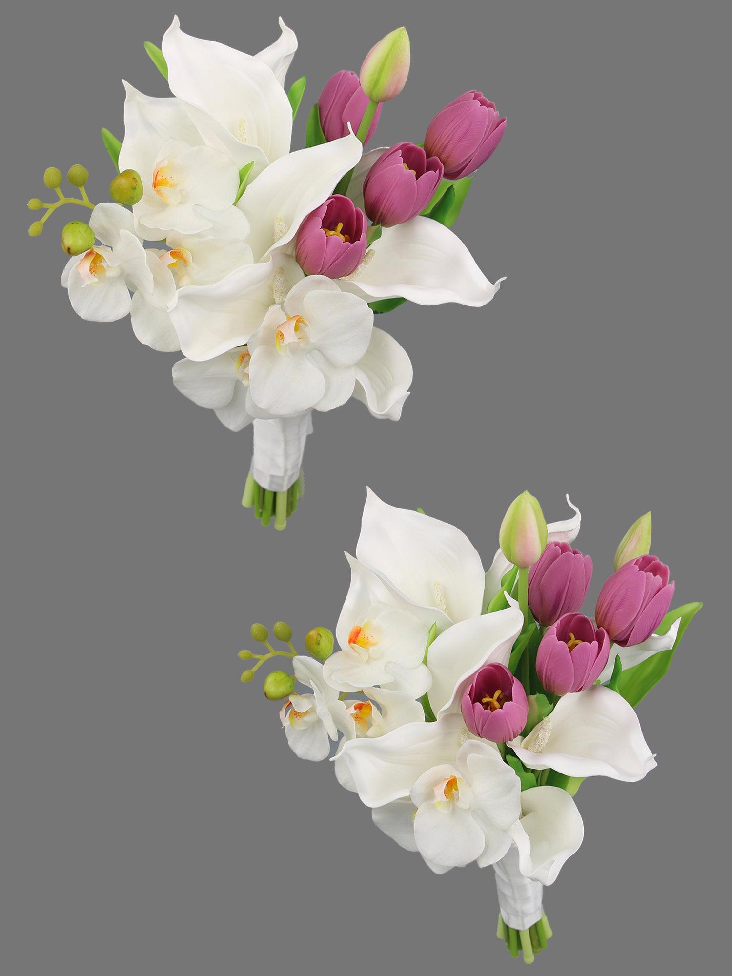 10.2 inch wide Tulips & Orchids Bridal Bouquet - Rinlong Flower
