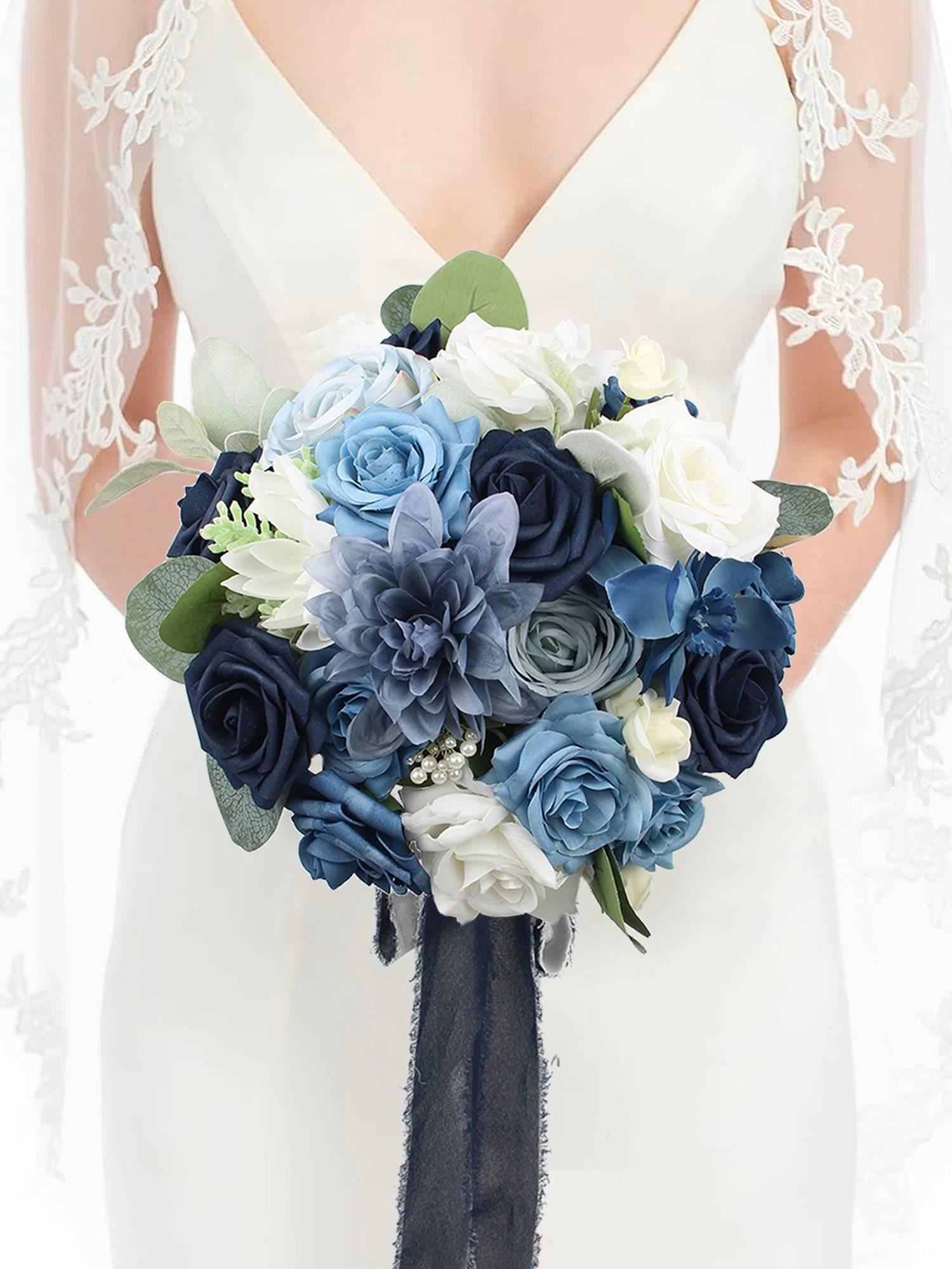 10.6 inch wide Round Navy Blue Bridal Bouquet 10.6 inch wide Round Navy Blue Bridal Bouquet
