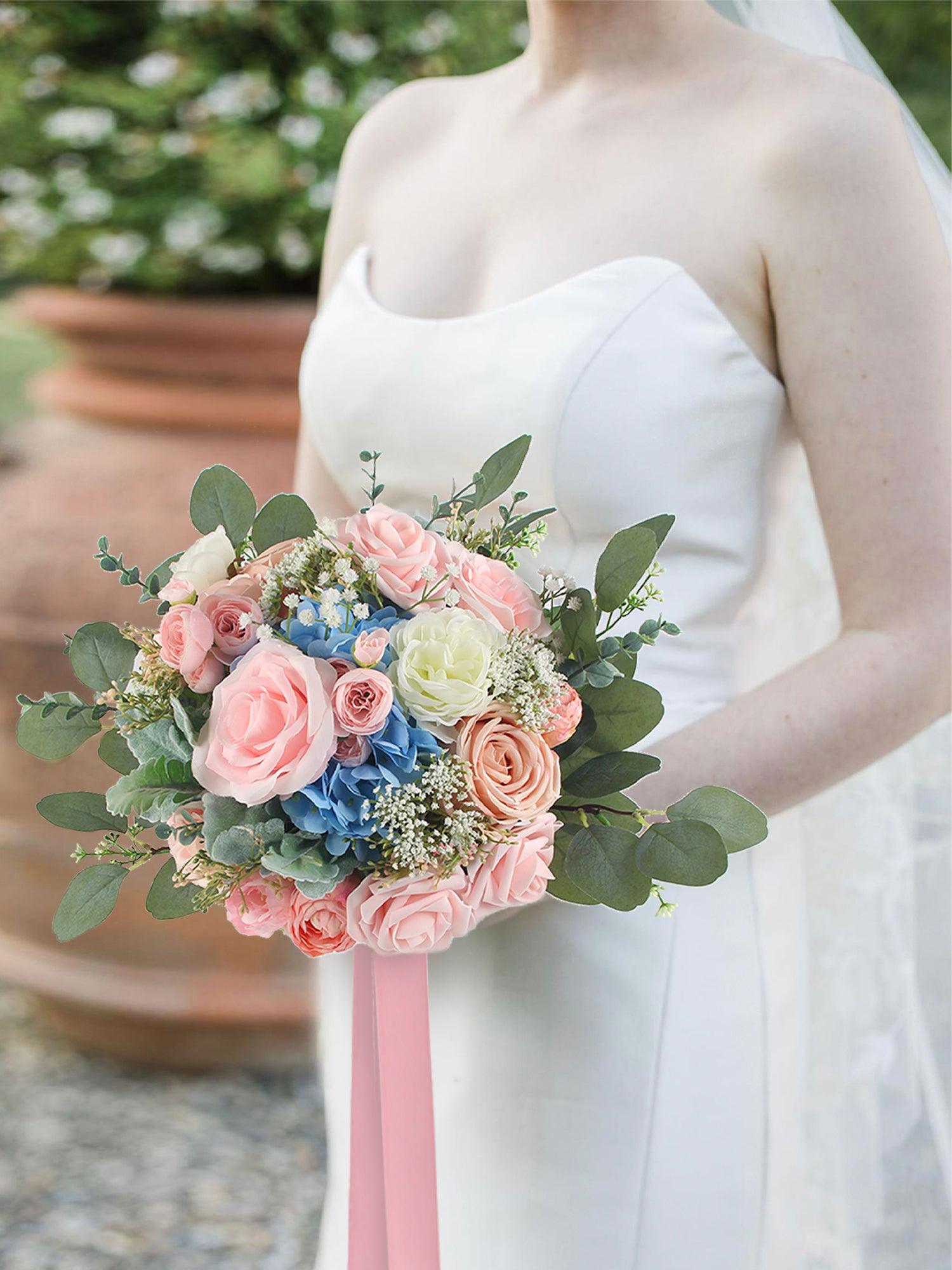 11.8 inch wide Blush & Baby Blue Bridal Bouquet 11.8 inch wide Blush & Baby Blue Bridal Bouquet