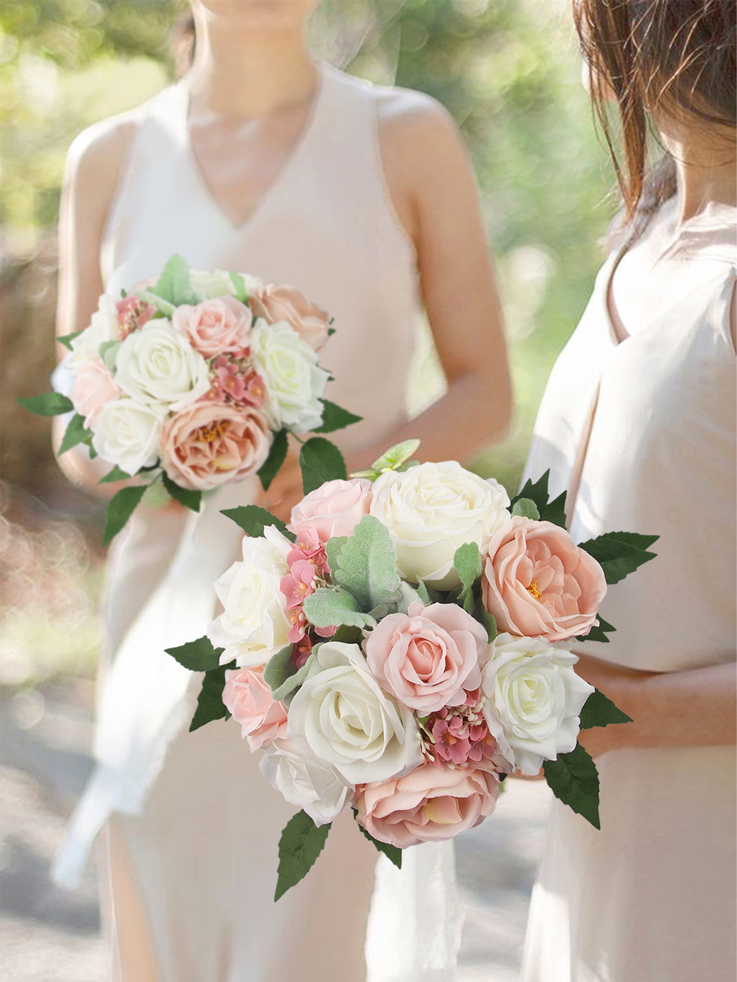 9.4 inch wide White & Blush Pink Bridesmaid Bouquet 9.4 inch wide White & Blush Pink Bridesmaid Bouquet