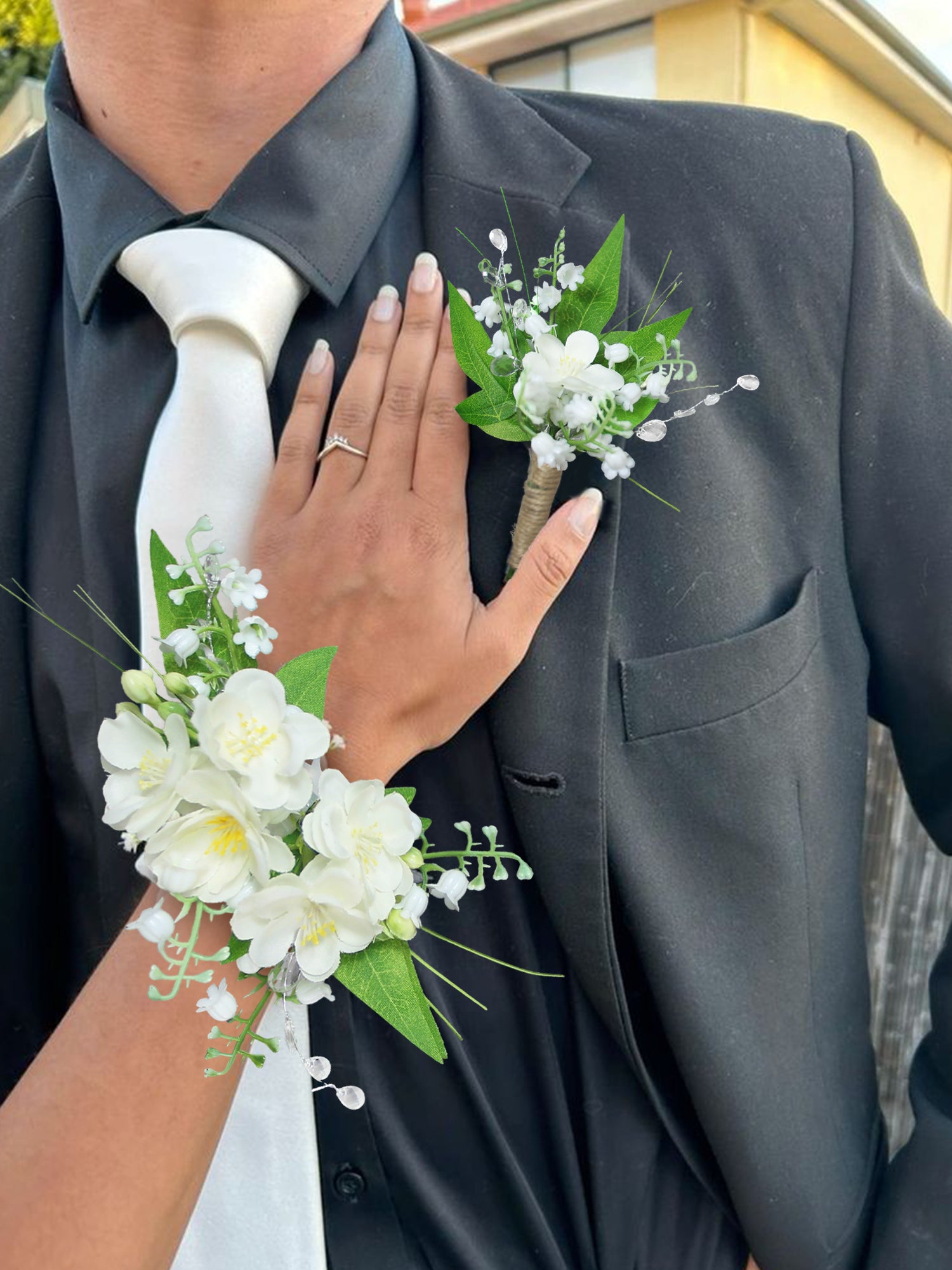 tiger lily corsage and boutonniere Boutonniere and Corsage Set White Orchid