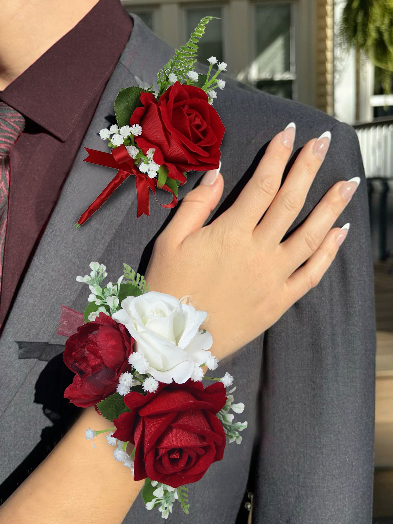 corsage for red dress Yunlly 2 Pcs Boutonniere Wrist Set Artificial Rose Wine Corsage Wristband Boutonniere Flower Decor Wrist Corsage Men Women Bride Bridesmaids Wedding Accessories Prom Suit Decor : Home & Wedding Corsages Red Corsage Designed by Roadrunner