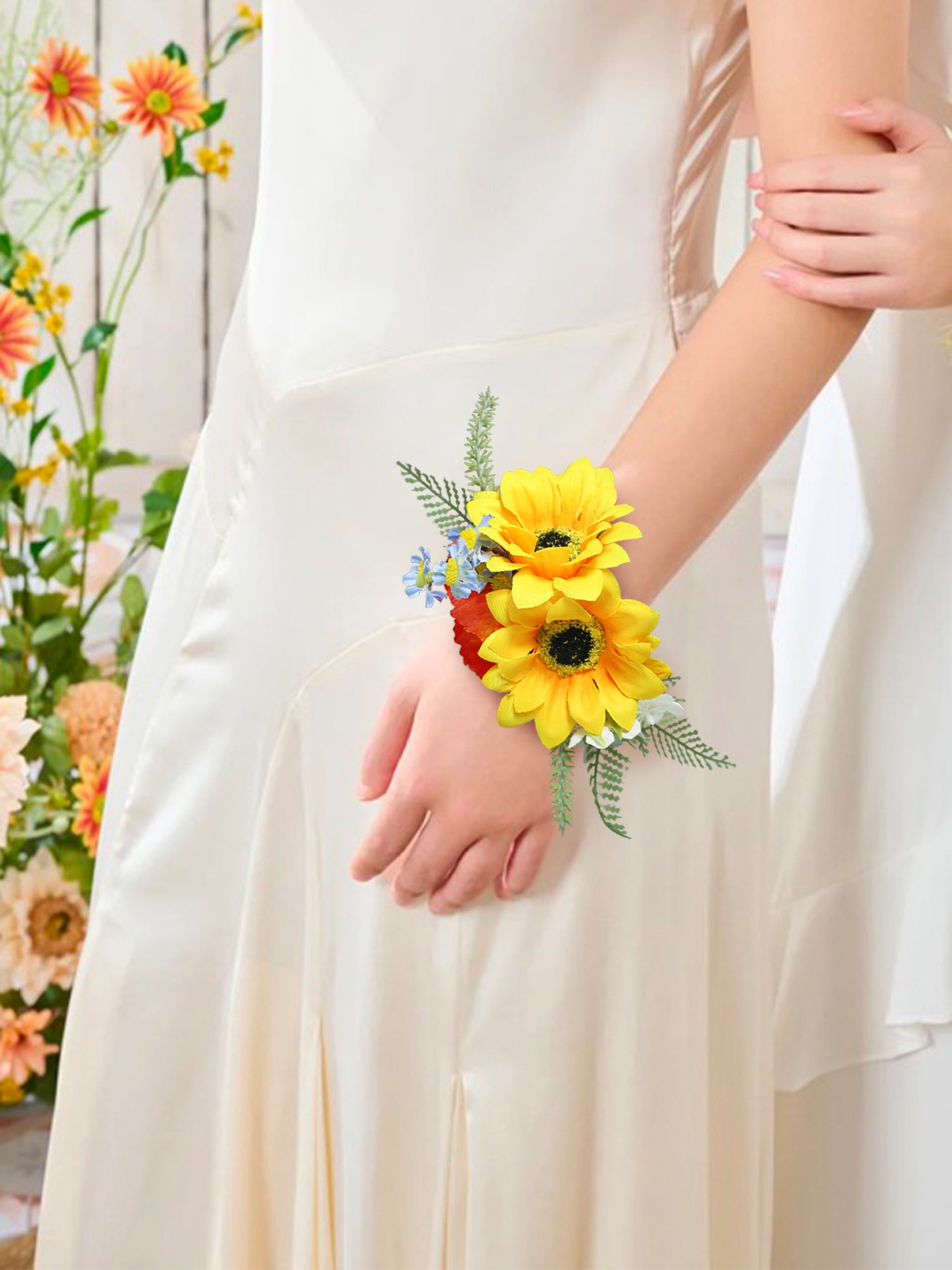 Yellow Sunflower Wrist Corsage for Wedding Prom Homecoming Rinlong Flower Yellow Sunflower Wrist Corsage for Wedding Prom Homecoming Rinlong Flower