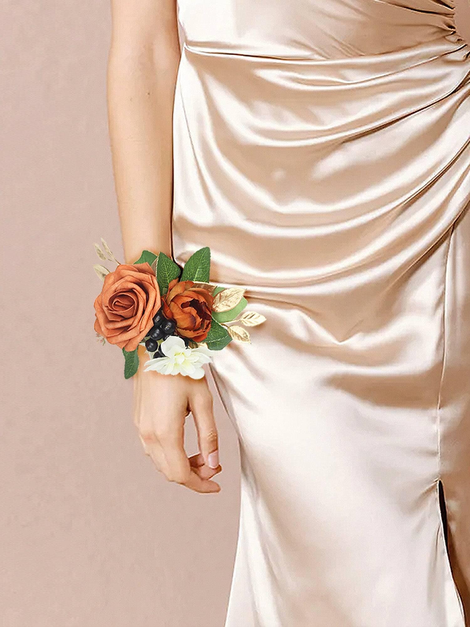 Burnt Orange Wrist Corsage for Fall Wedding - Rinlong Flower