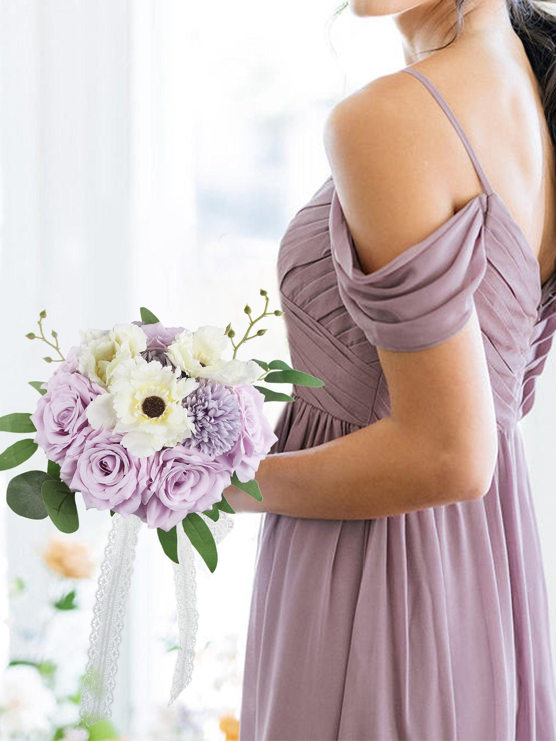 8.9 inch wide Pastel Purple Bridesmaid Bouquet - Rinlong Flower