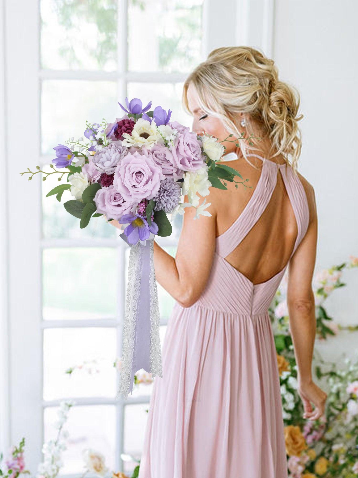 11.7 inch wide Pastel Purple Bridal Bouquet - Rinlong Flower