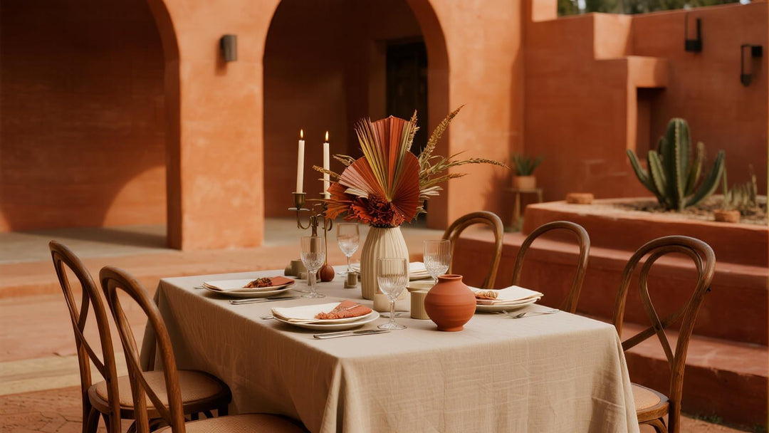 A beautiful terracotta wedding setup with boho, modern, and desert influences