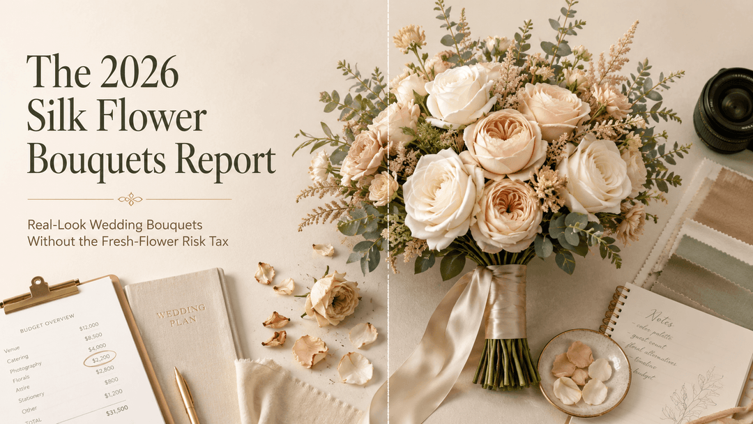 A premium wedding industry report cover titled “The 2026 Silk Flower Bouquets Report”