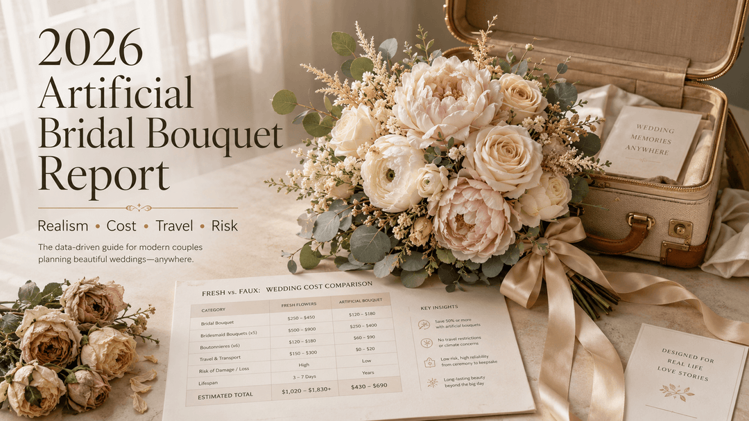 A refined wedding industry report cover titled “2026 Artificial Bridal Bouquet Report”