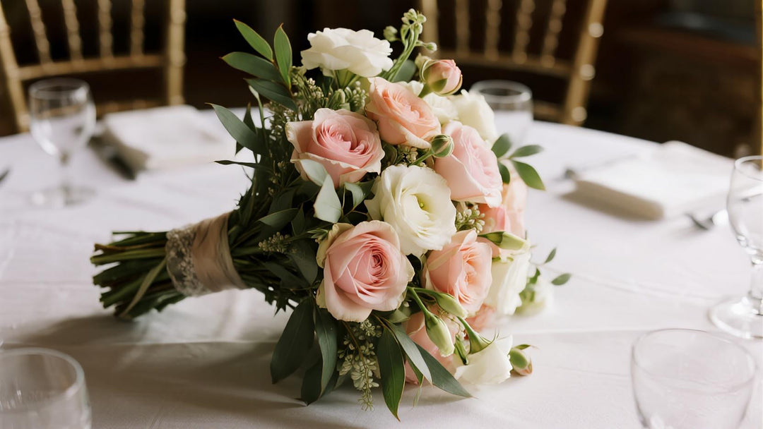 an elegant bridal bouquet combining silk and Real Touch flowers