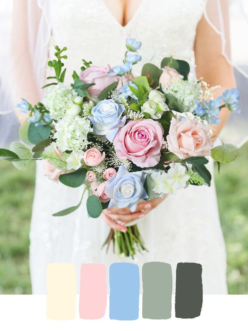 Pink & Blue Wedding Flowers - Rinlong Flower