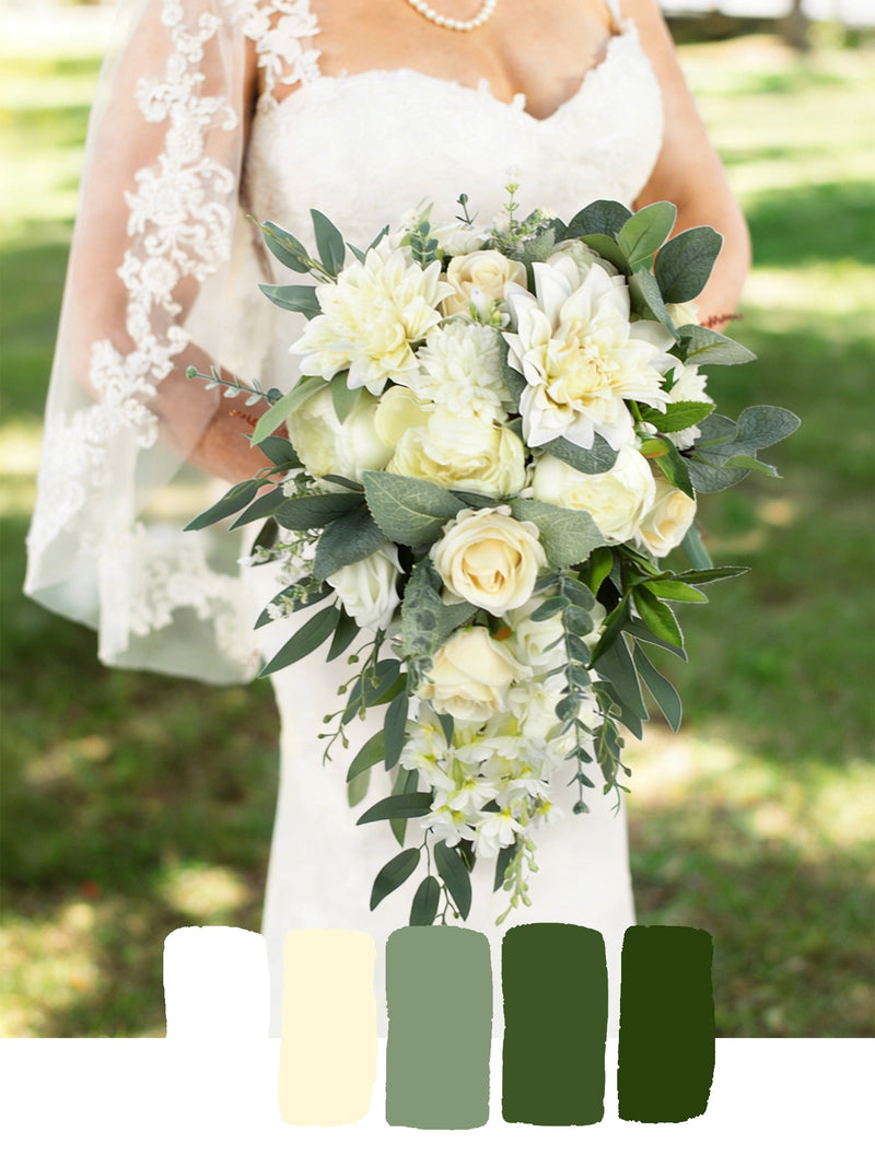 Sage Green & White Wedding Flowers - Rinlong Flower