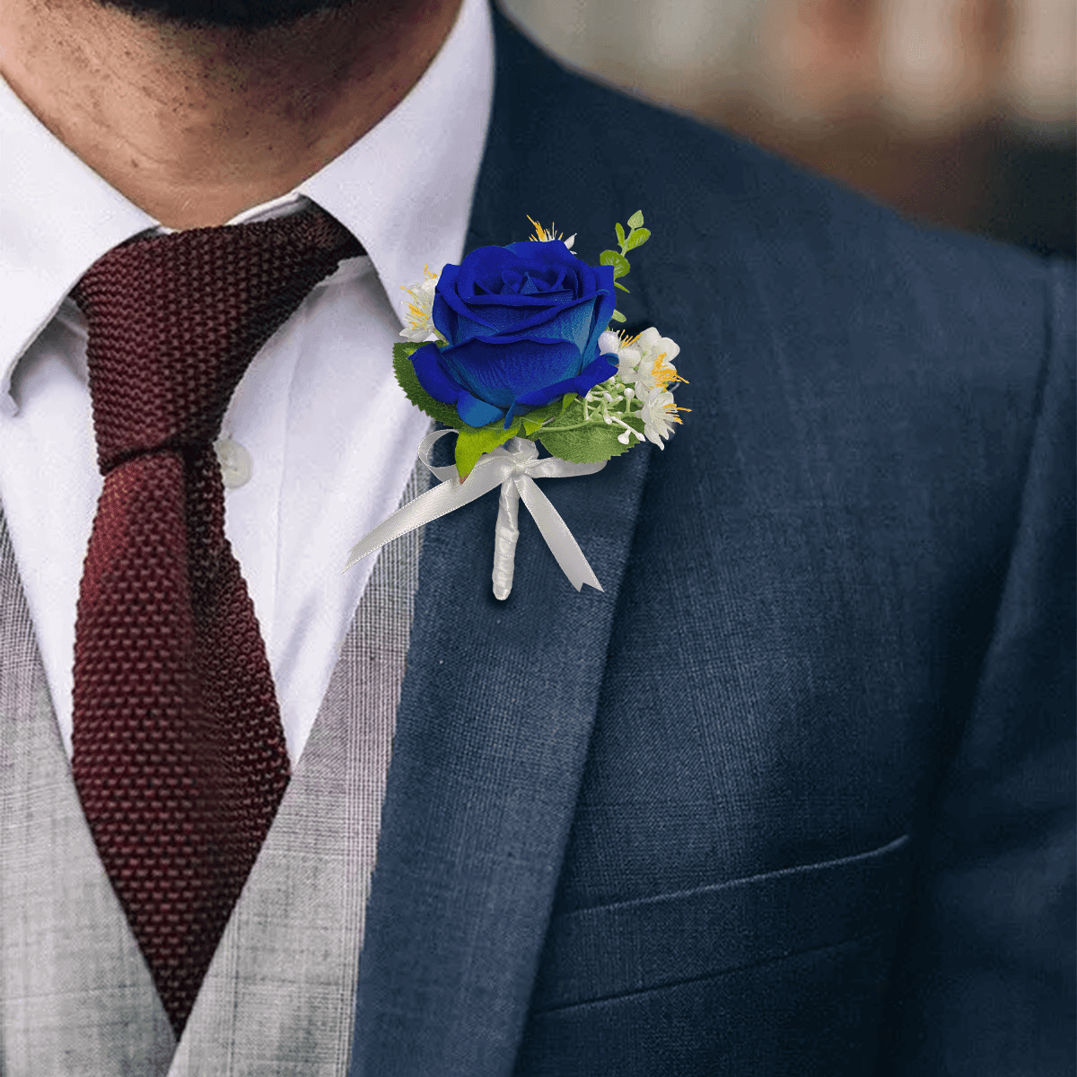 6Pcs Sapphire Blue Boutonnieres - Rinlong Flower