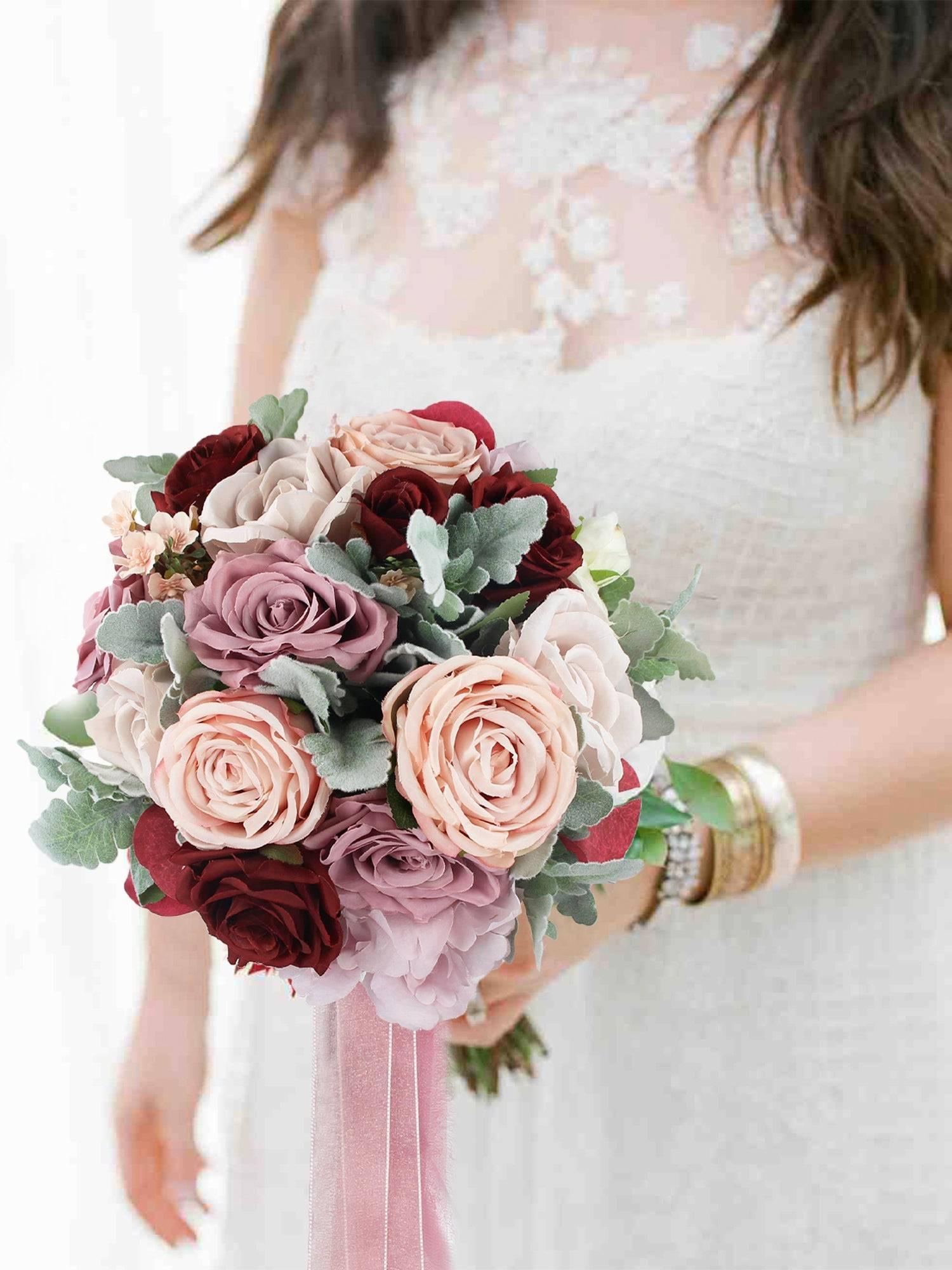 11 inch wide Dusty Rose Rounded Bridal Bouquet - Rinlong Flower