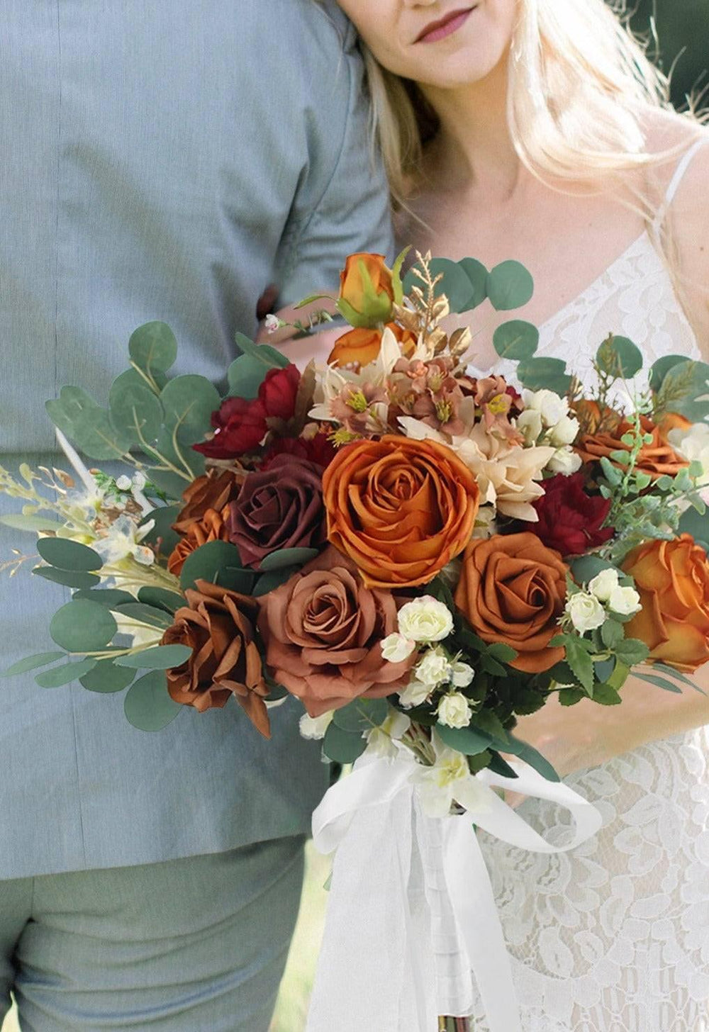 19.6 inch wide Terracotta Freeform Bridal Bouquet - Rinlong Flower