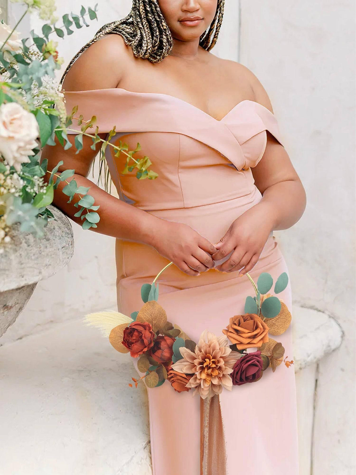Terracotta Floral Hoop Bridesmaid Bouquet - Rinlong Flower