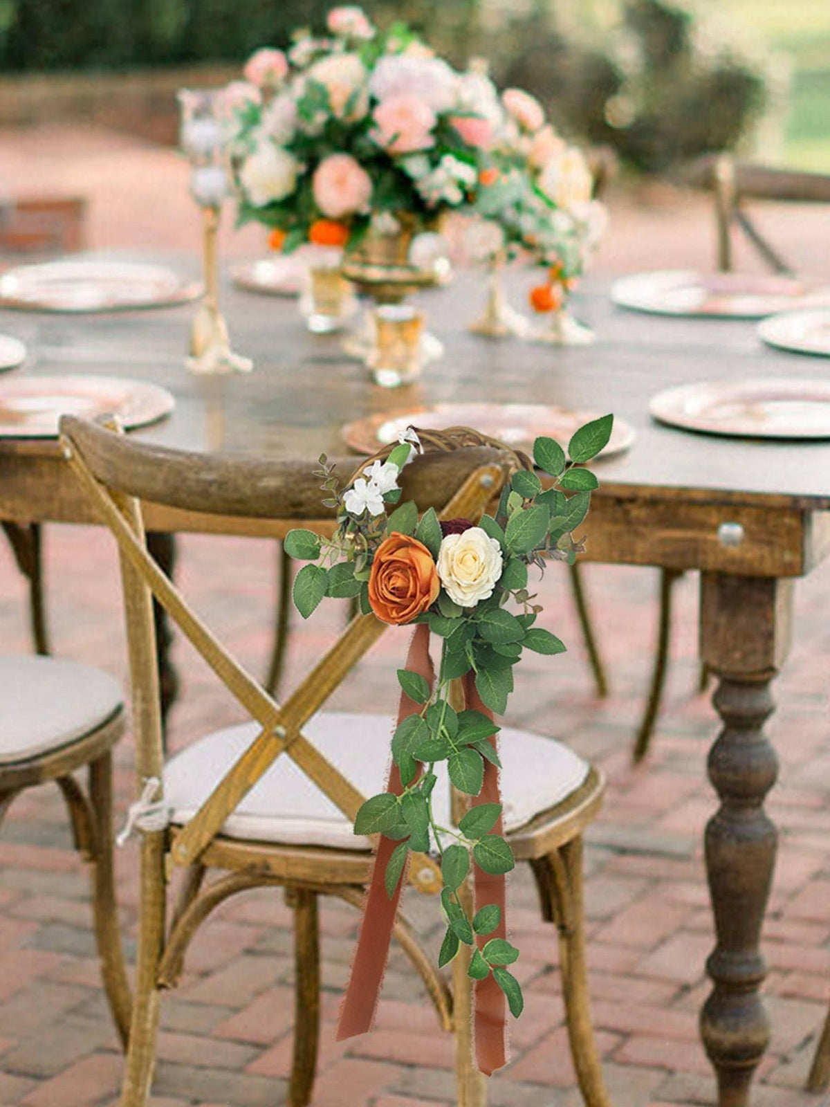 6pcs Burnt Orange Floral Wreath Chair Decor - Rinlong Flower