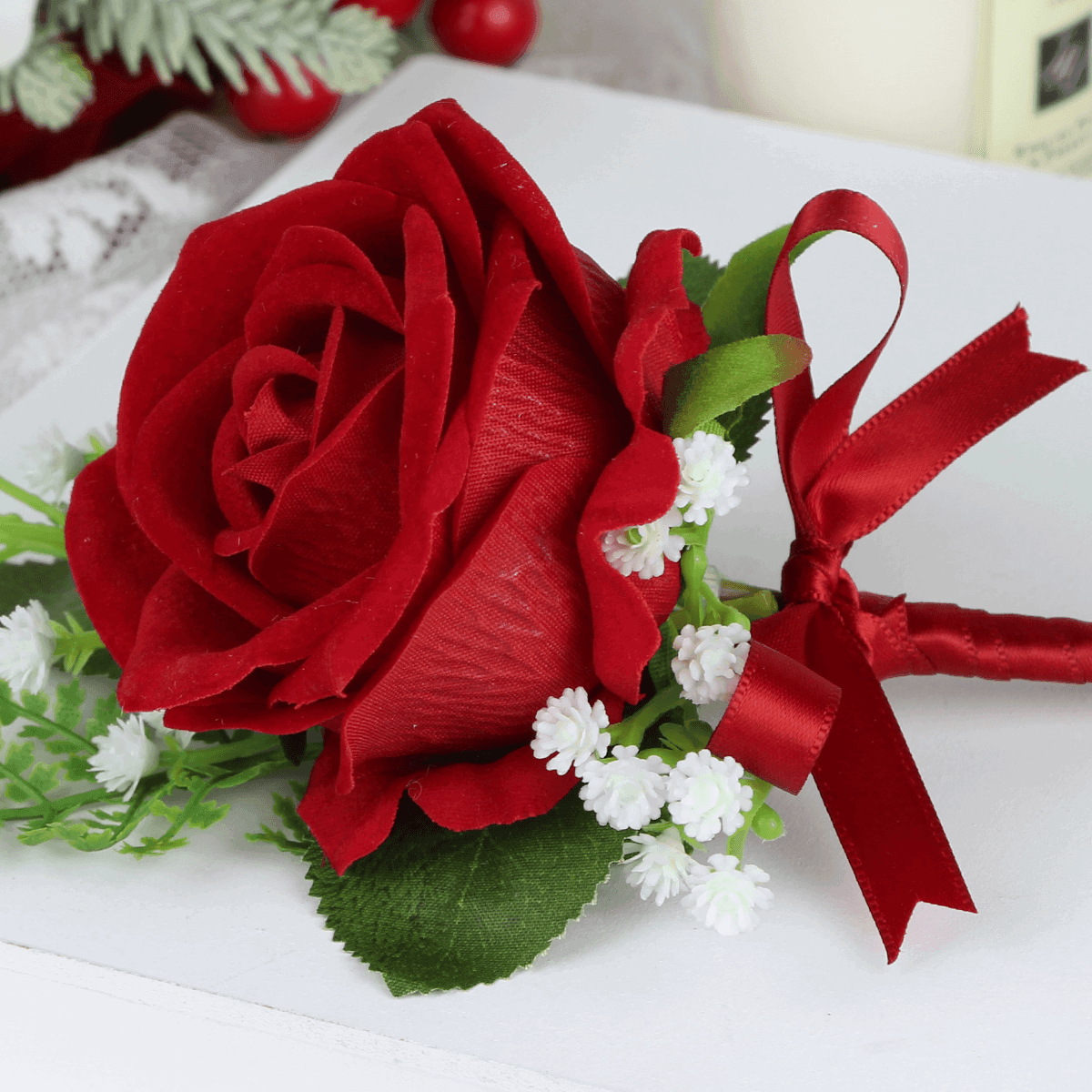 6Pcs Red Rose Boutonniere - Rinlong Flower