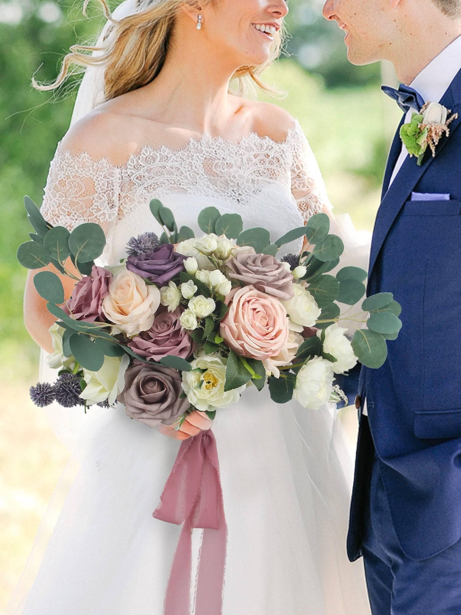 15.7 inch wide Dusty Rose Freeform Bridal Bouquet - Rinlong Flower