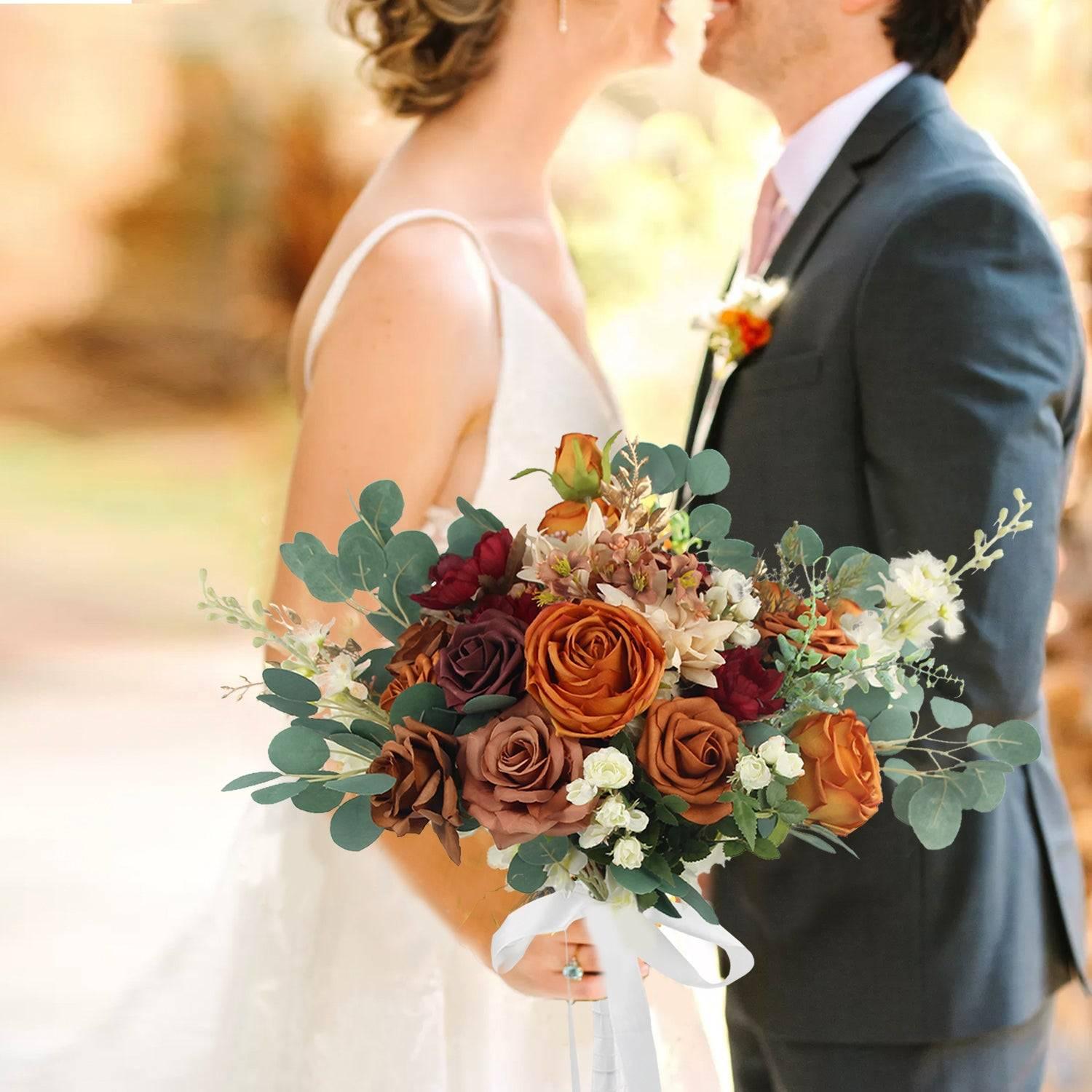 19.6 inch wide Terracotta Freeform Bridal Bouquet - Rinlong Flower