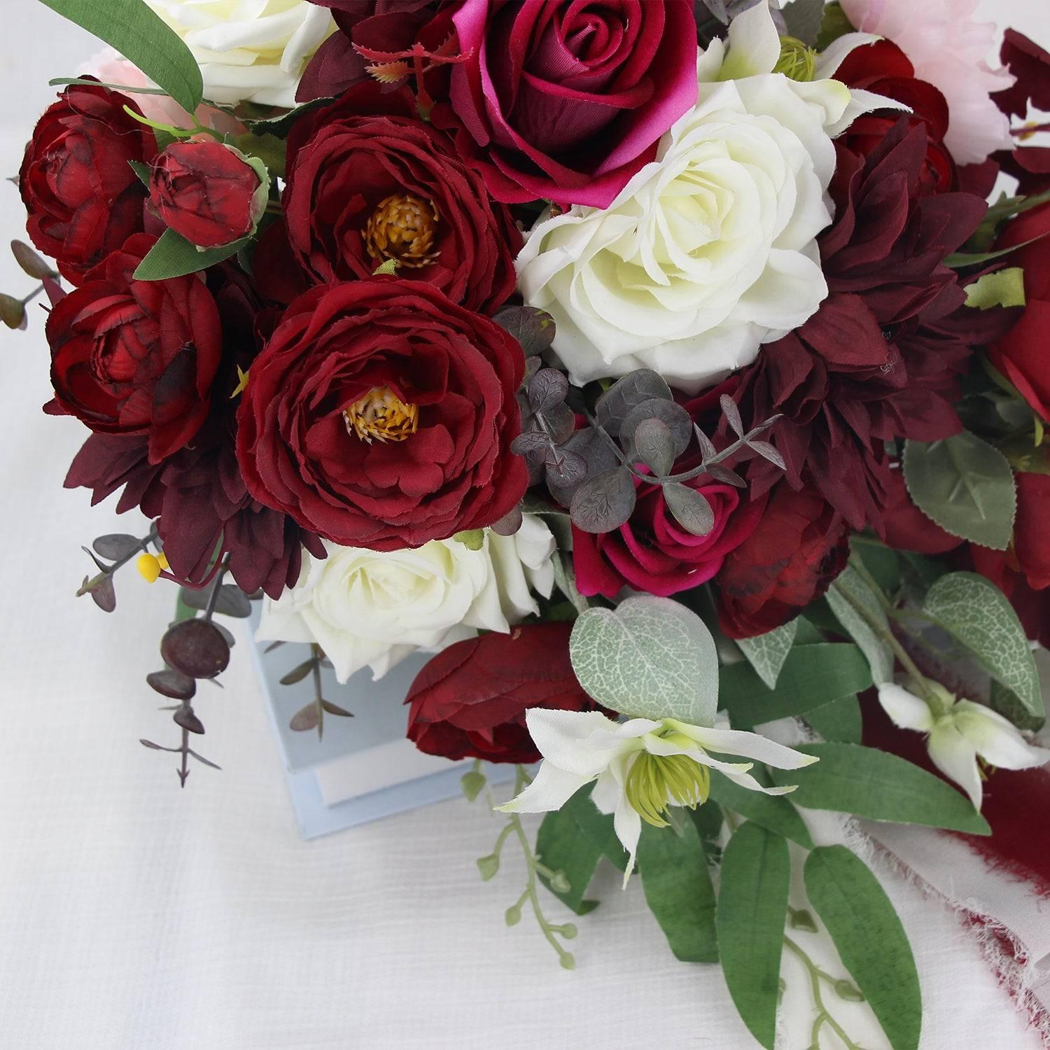 13.7 inch wide Burgundy Cascade Bridal Bouquet - Rinlong Flower