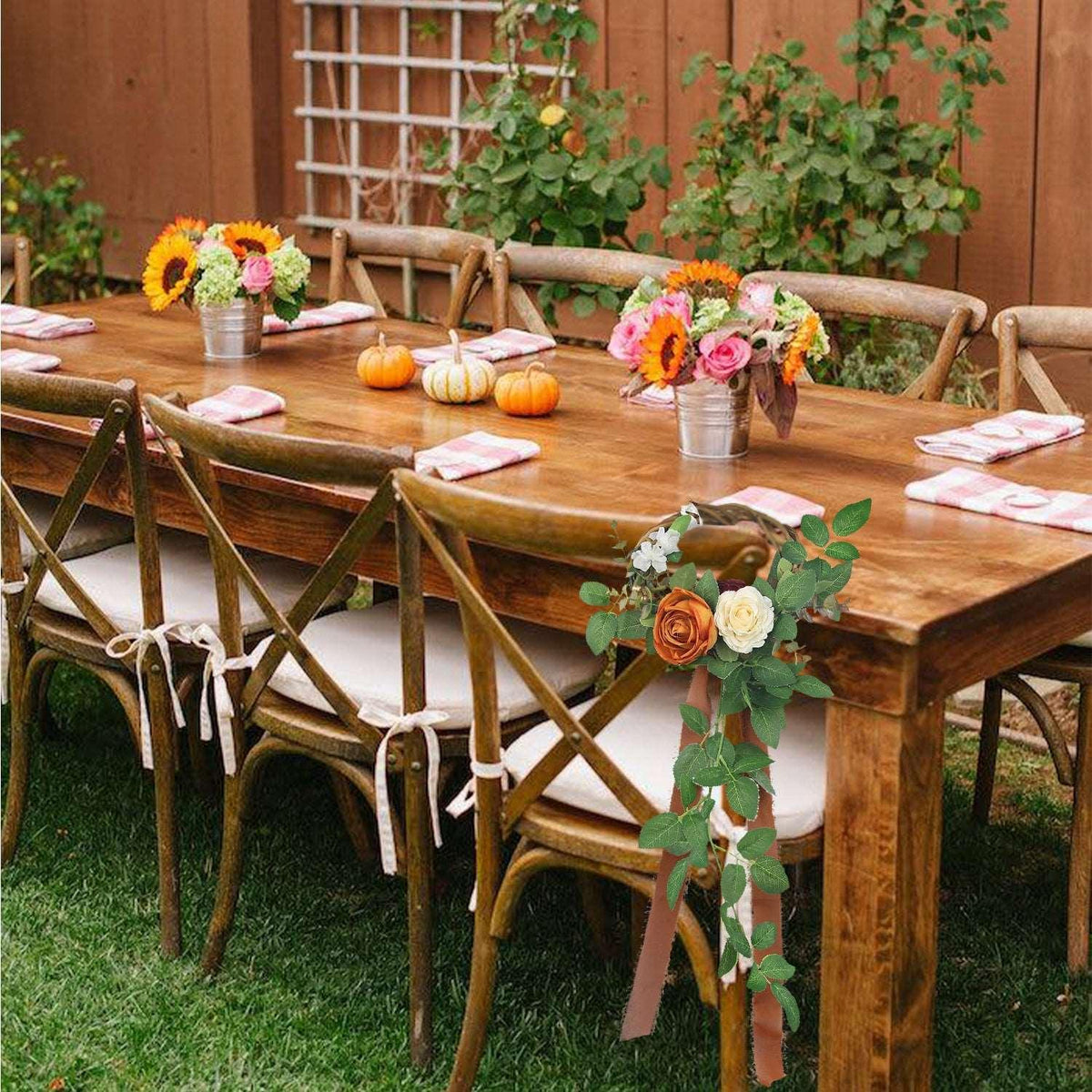 6pcs Burnt Orange Floral Wreath Chair Decor - Rinlong Flower
