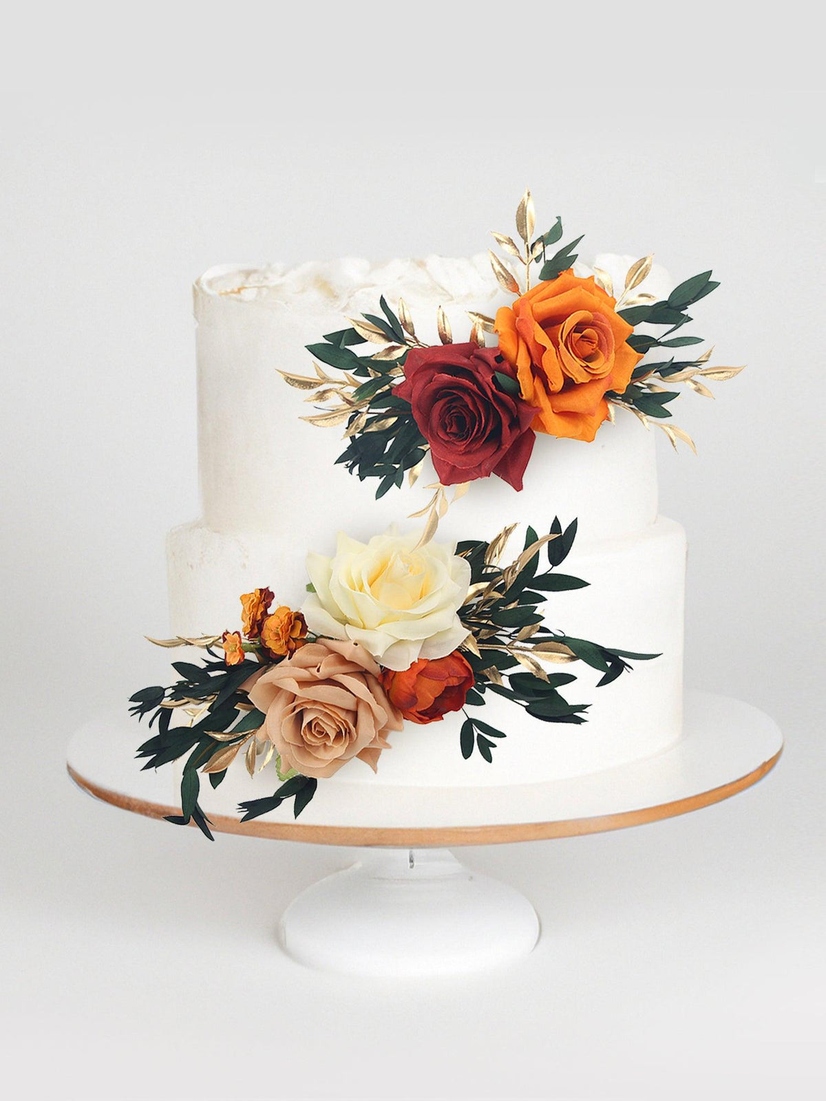 2Pcs Burnt Orange & Burgundy Cake Flowers Set - Rinlong Flower