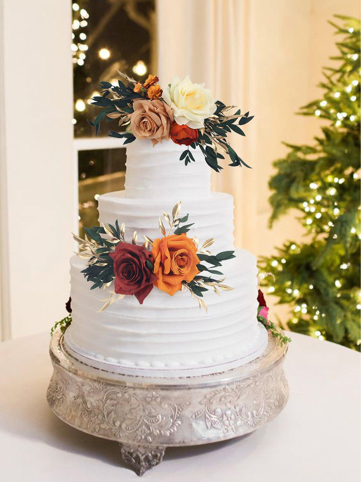 2Pcs Burnt Orange & Burgundy Cake Flowers Set - Rinlong Flower