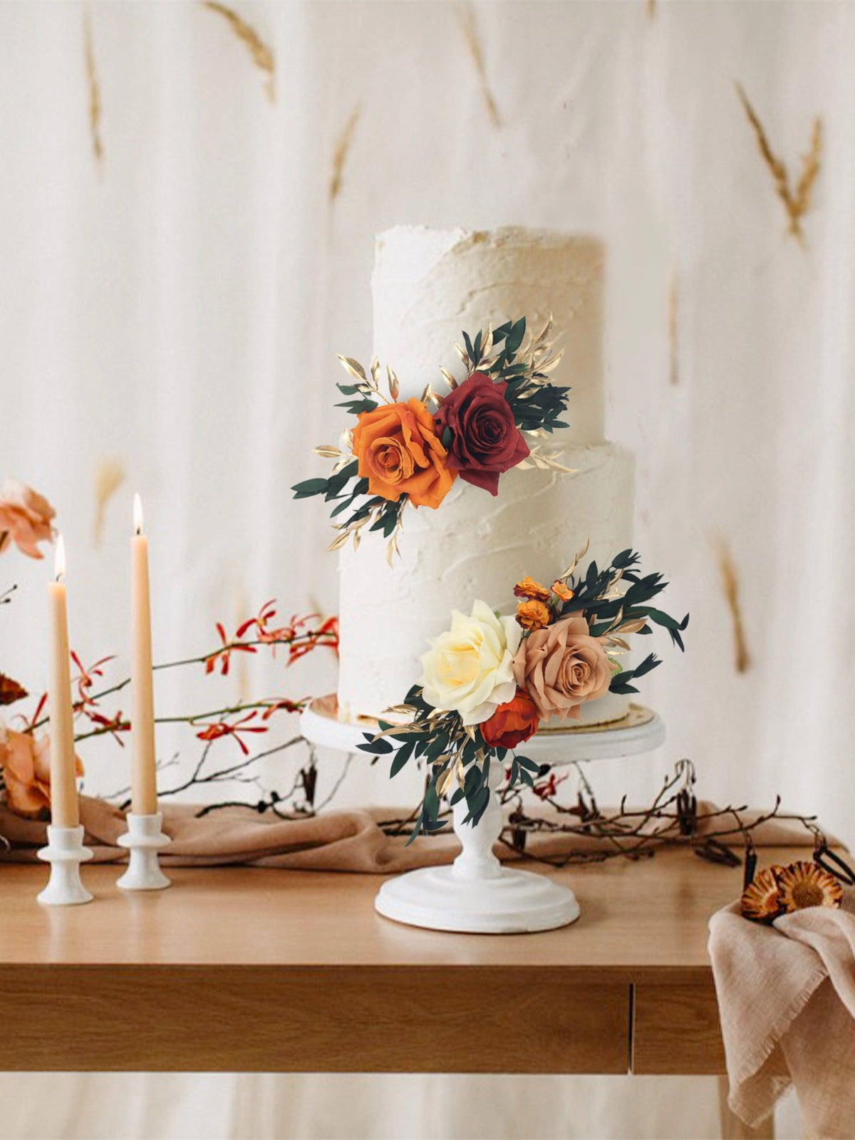 2Pcs Burnt Orange & Burgundy Cake Flowers Set - Rinlong Flower