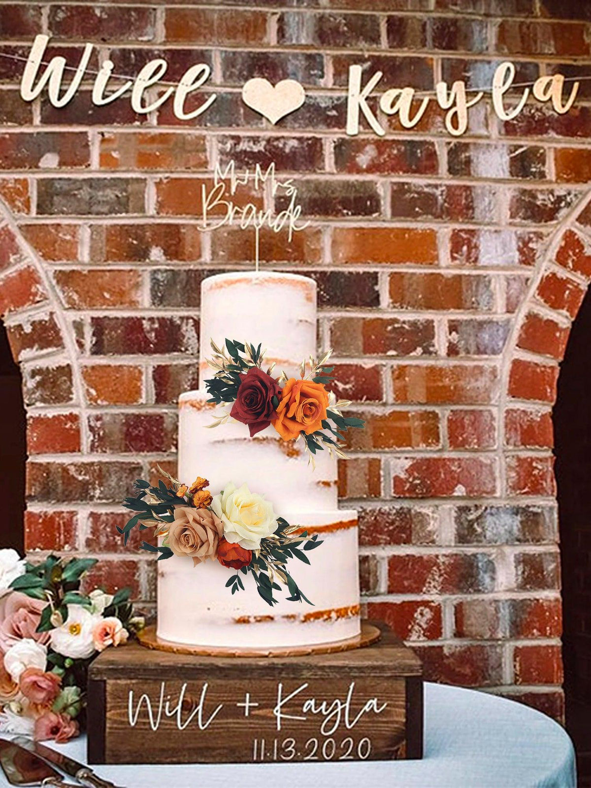 2Pcs Burnt Orange & Burgundy Cake Flowers Set - Rinlong Flower