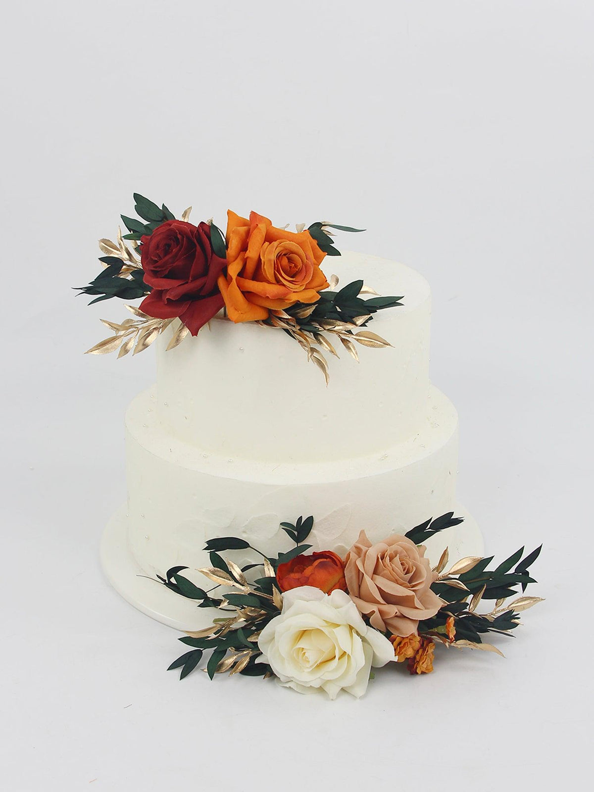 2Pcs Burnt Orange & Burgundy Cake Flowers Set - Rinlong Flower
