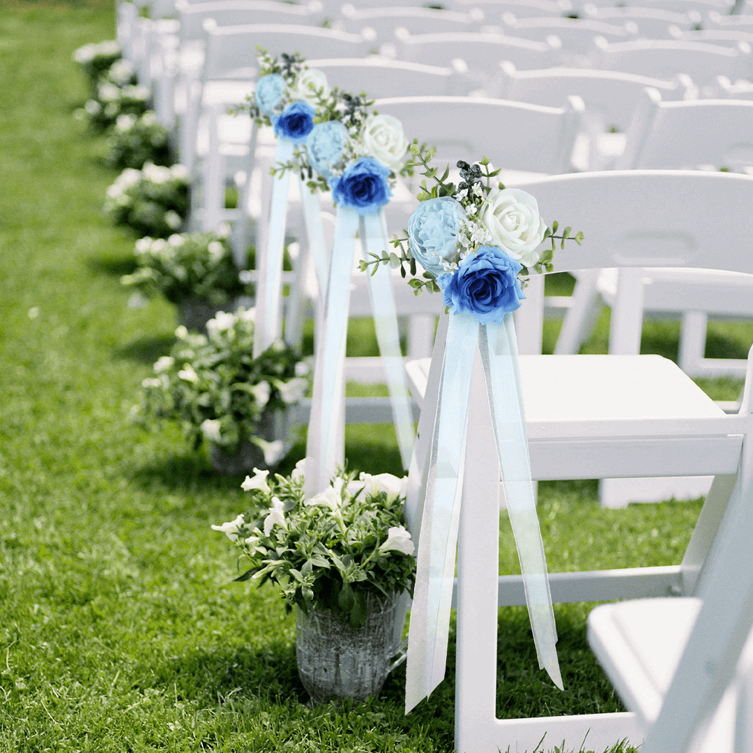 6Pcs Blue & White Aisle Flower Arrangement - Rinlong Flower