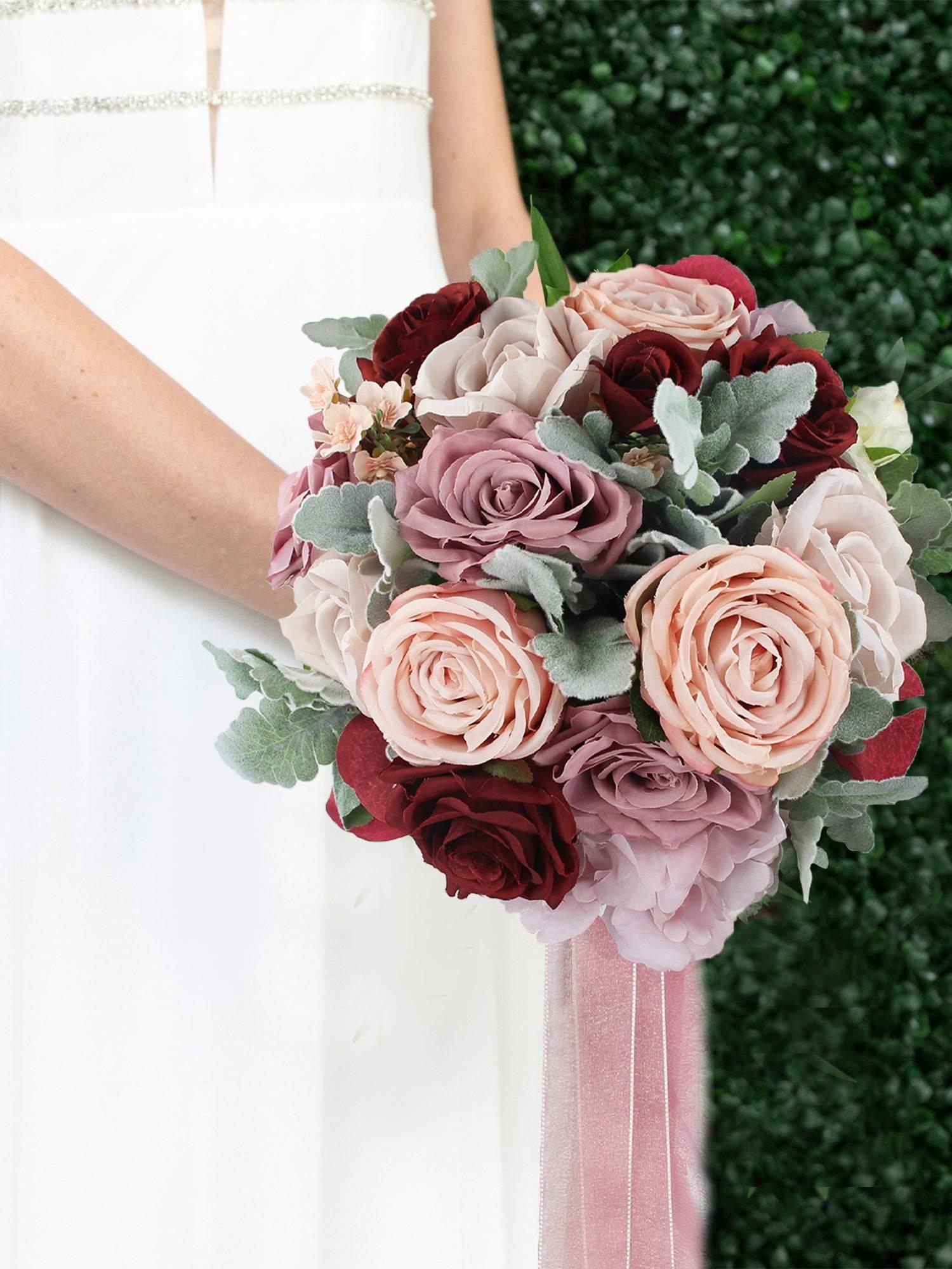 11 inch wide Dusty Rose Rounded Bridal Bouquet - Rinlong Flower