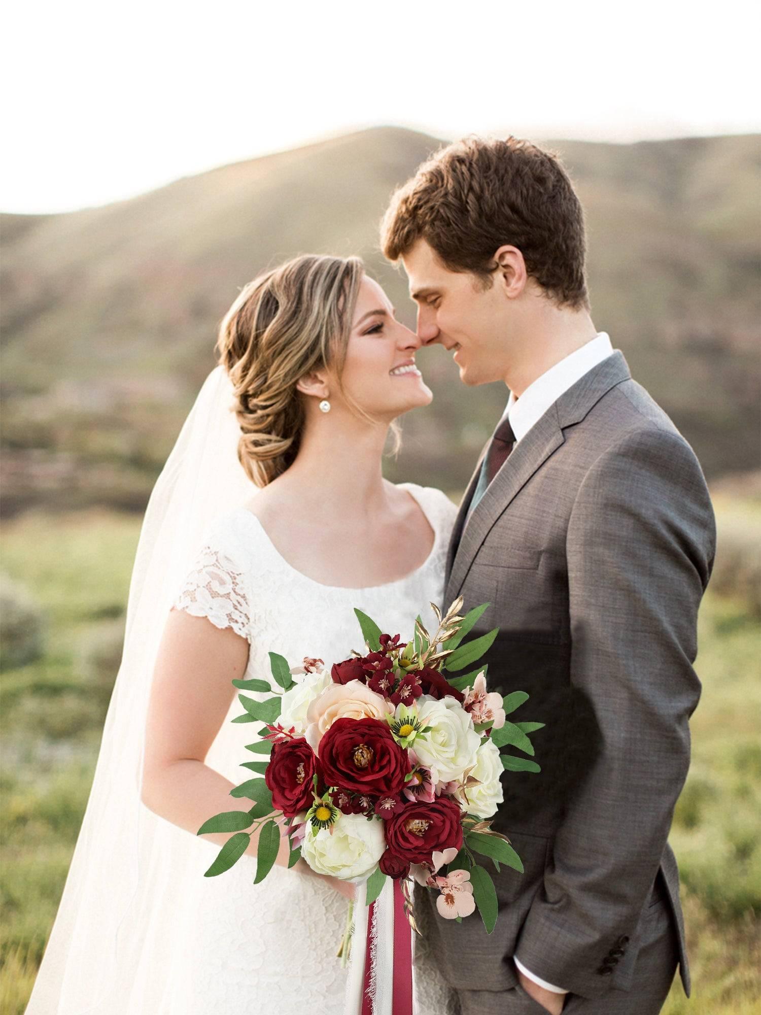 9 inch wide Burgundy Bridal Bouquet - Rinlong Flower