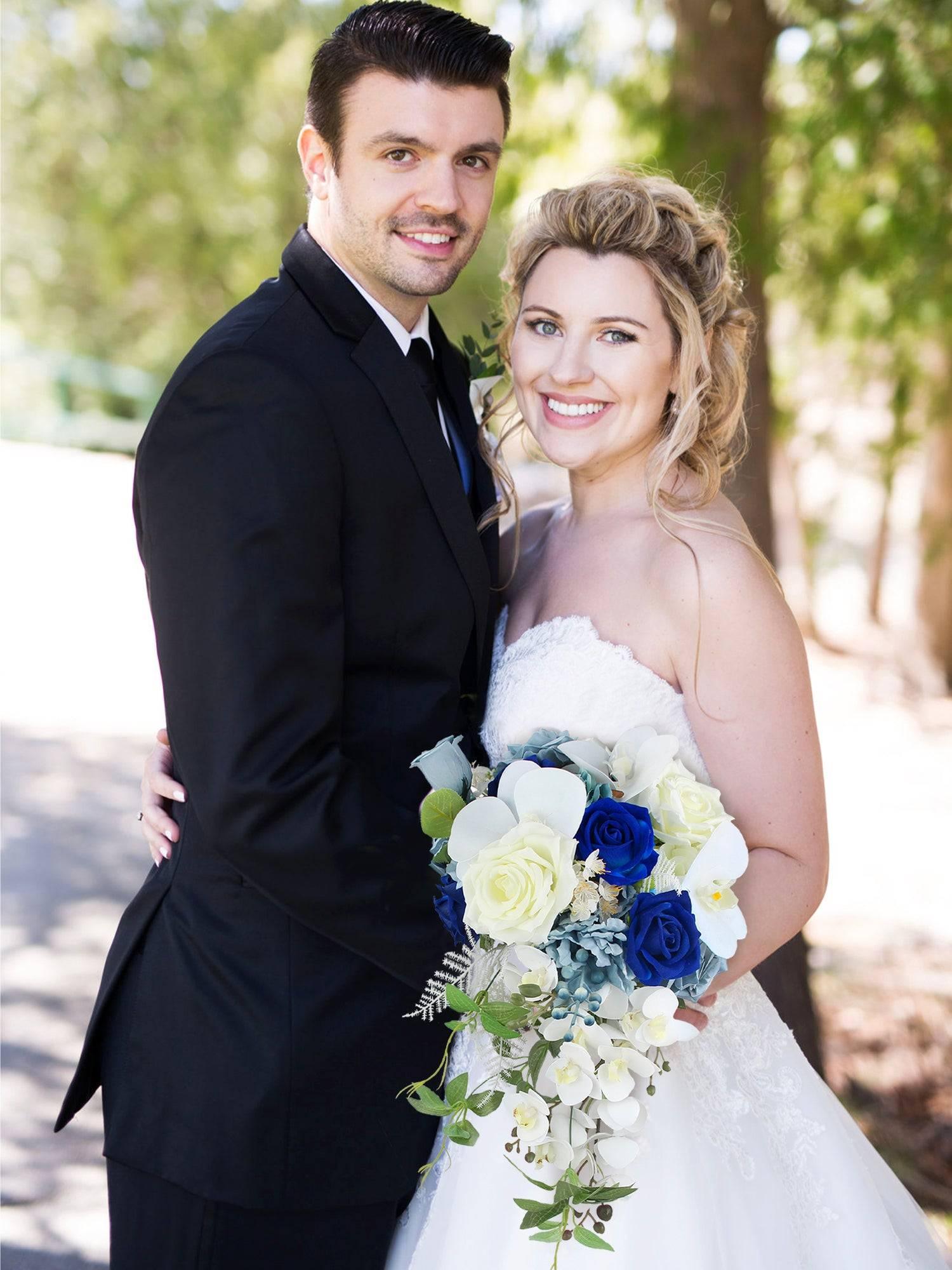sapphire blue wedding dress 10 inch wide Sapphire Blue Cascading Bridal Bouquet