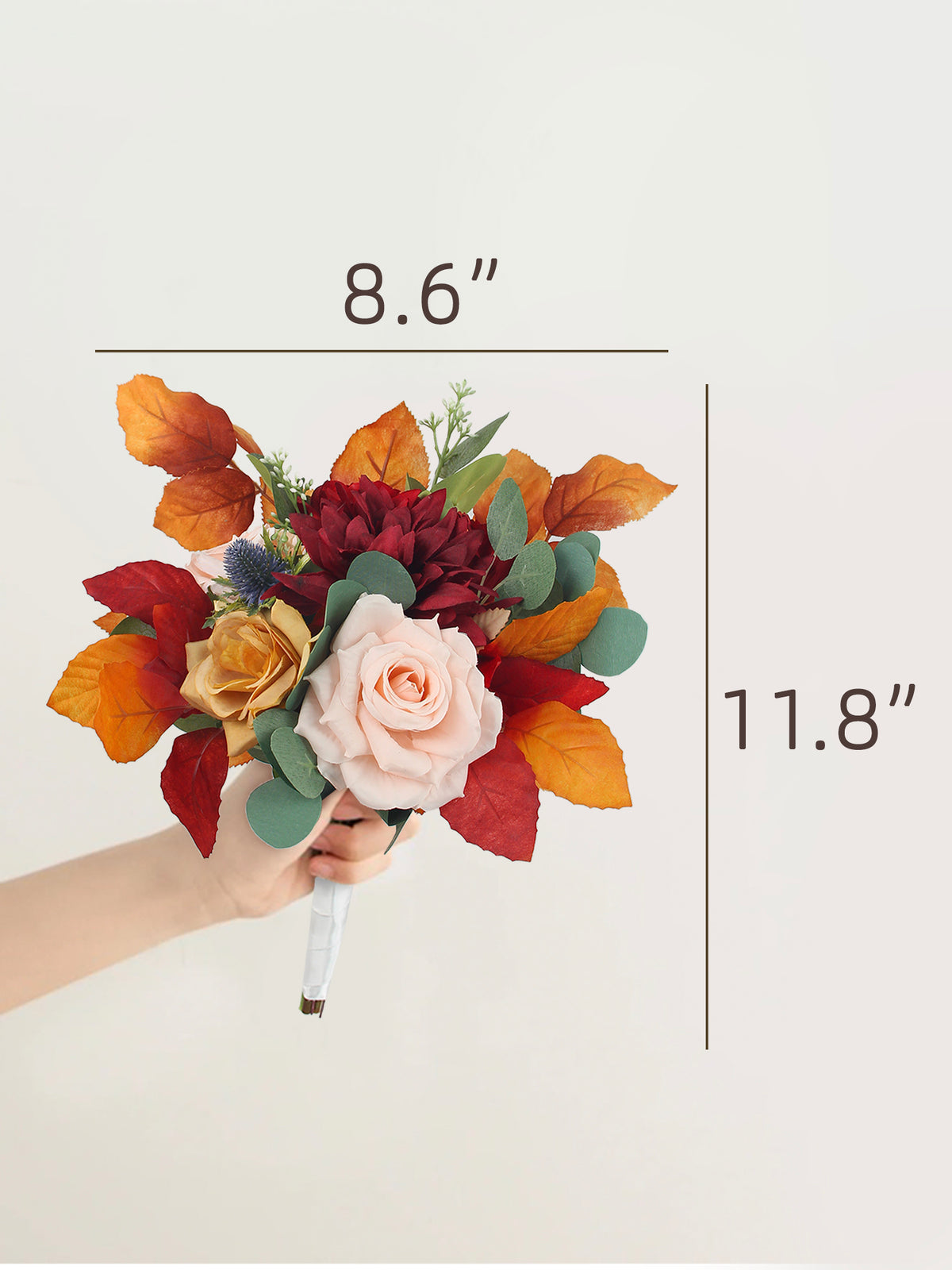 8.6 inch wide Red & Burnt Orange Bridesmaid Bouquet - Rinlong Flower