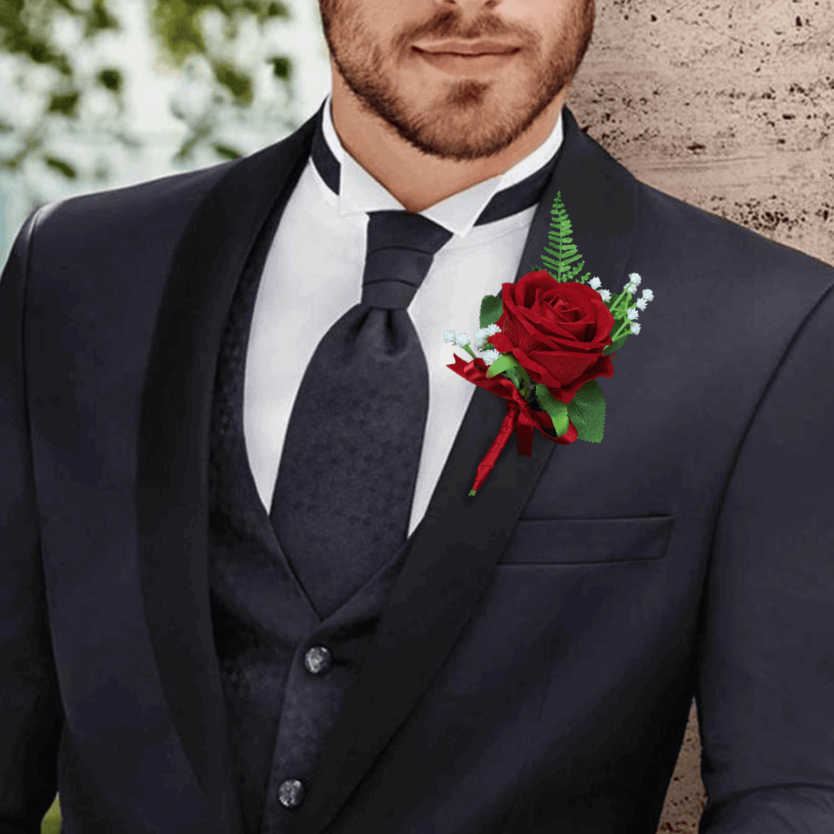 6Pcs Red Rose Boutonniere - Rinlong Flower