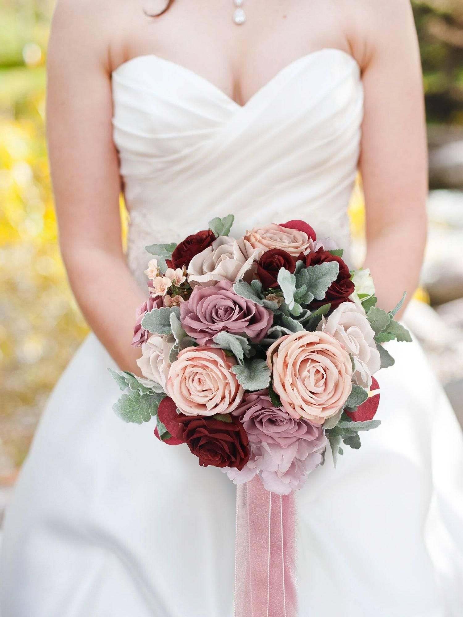 11 inch wide Dusty Rose Rounded Bridal Bouquet - Rinlong Flower